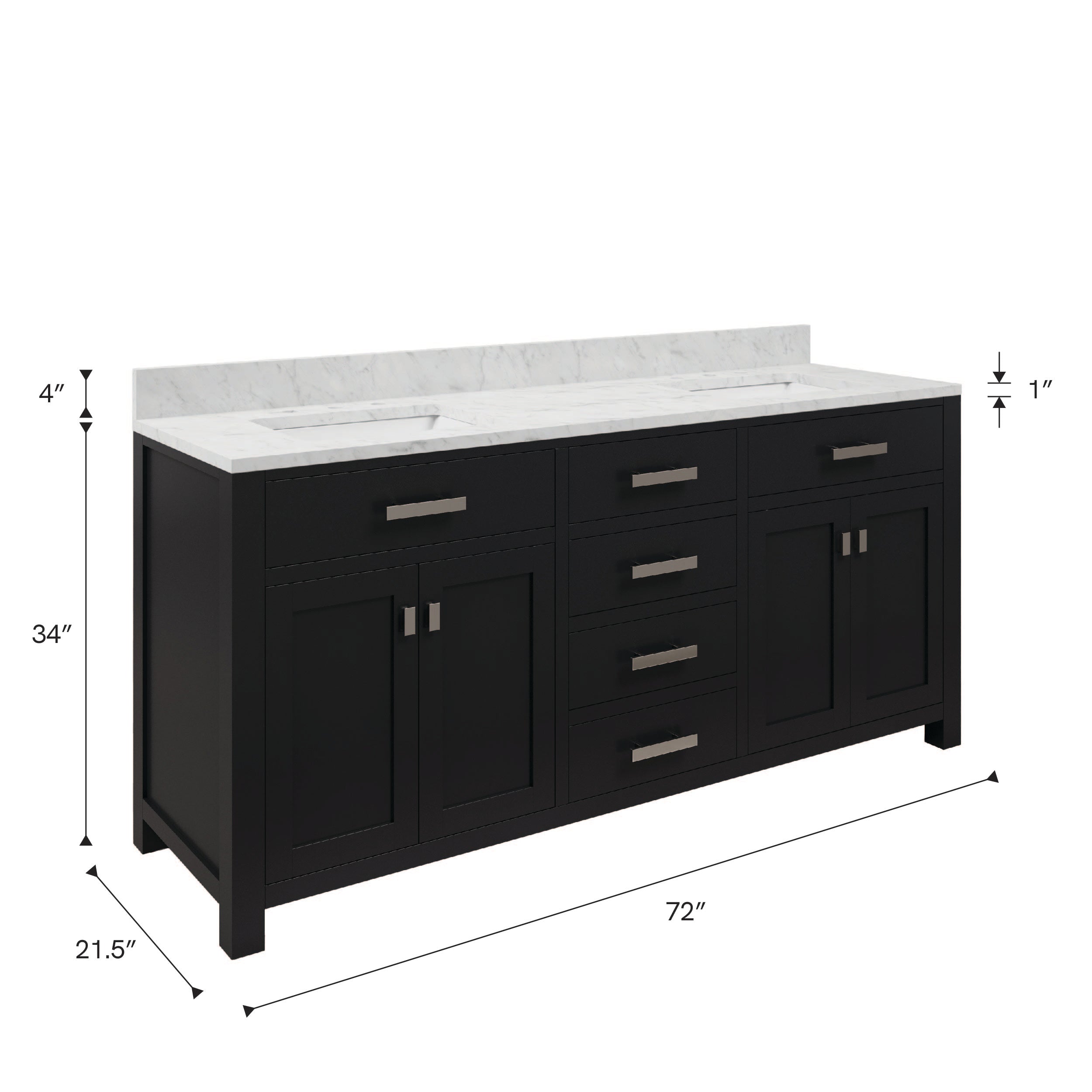 Kingston Luxe MS72CW01ES - 72 in. x 21.5 in. Bathroom Vanity Double Sink with Carrara White Marble Top, Espresso