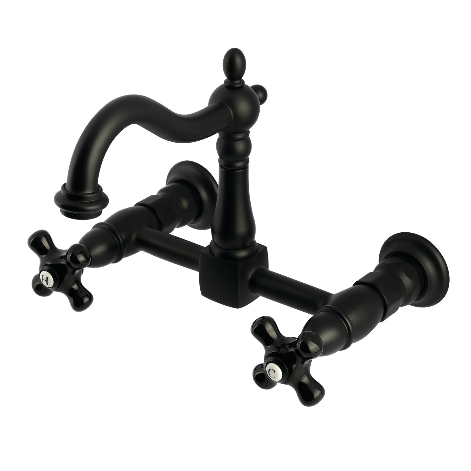 Kingston Heirloom KS1260PKX - Robinet de cuisine à deux poignées 2 trous Wall Mount Bridge, noir mat