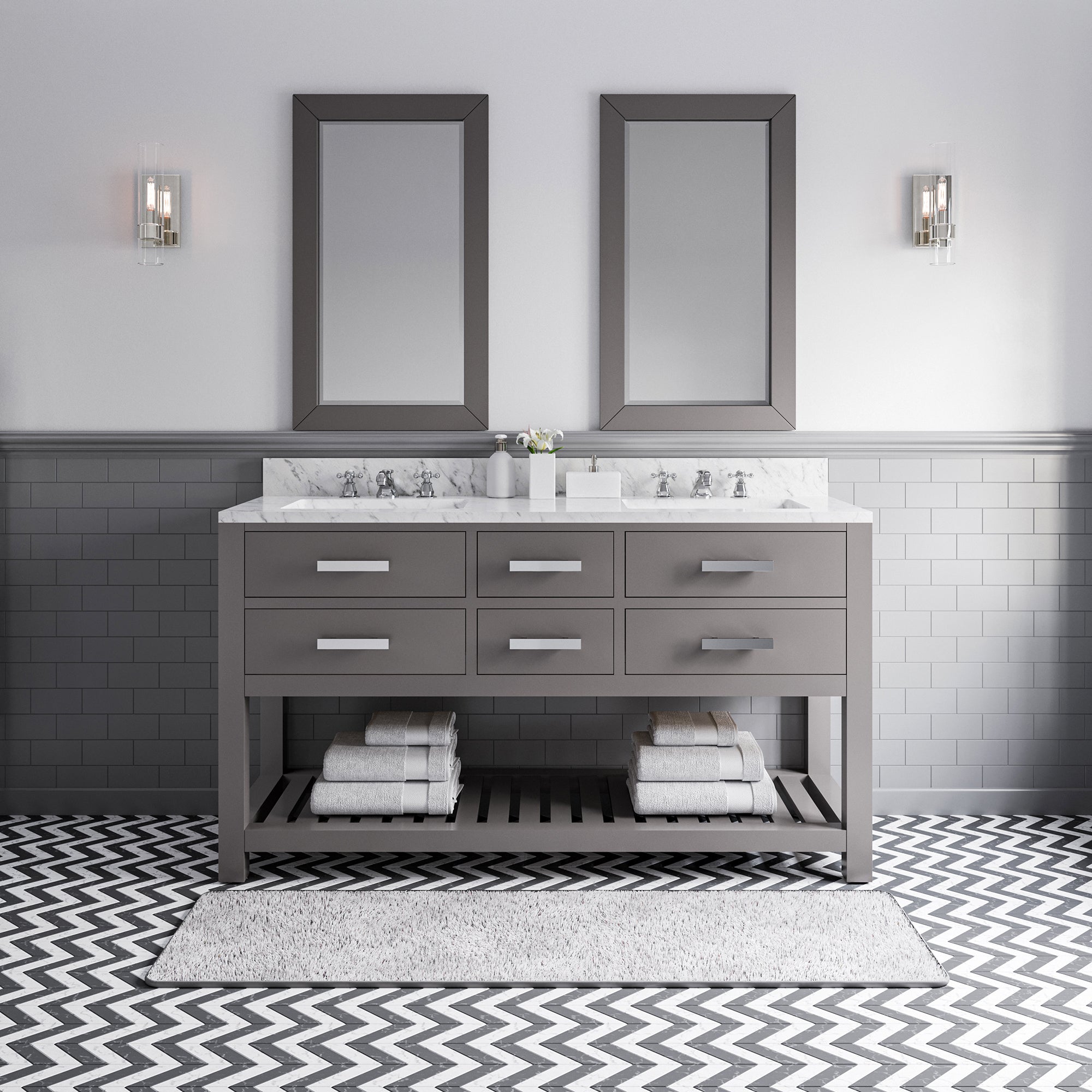 Kingston Luxe MA60CW01CG - 60 in. x 21.5 in. Bathroom Vanity Carrara White Marble Top, Cashmere Grey