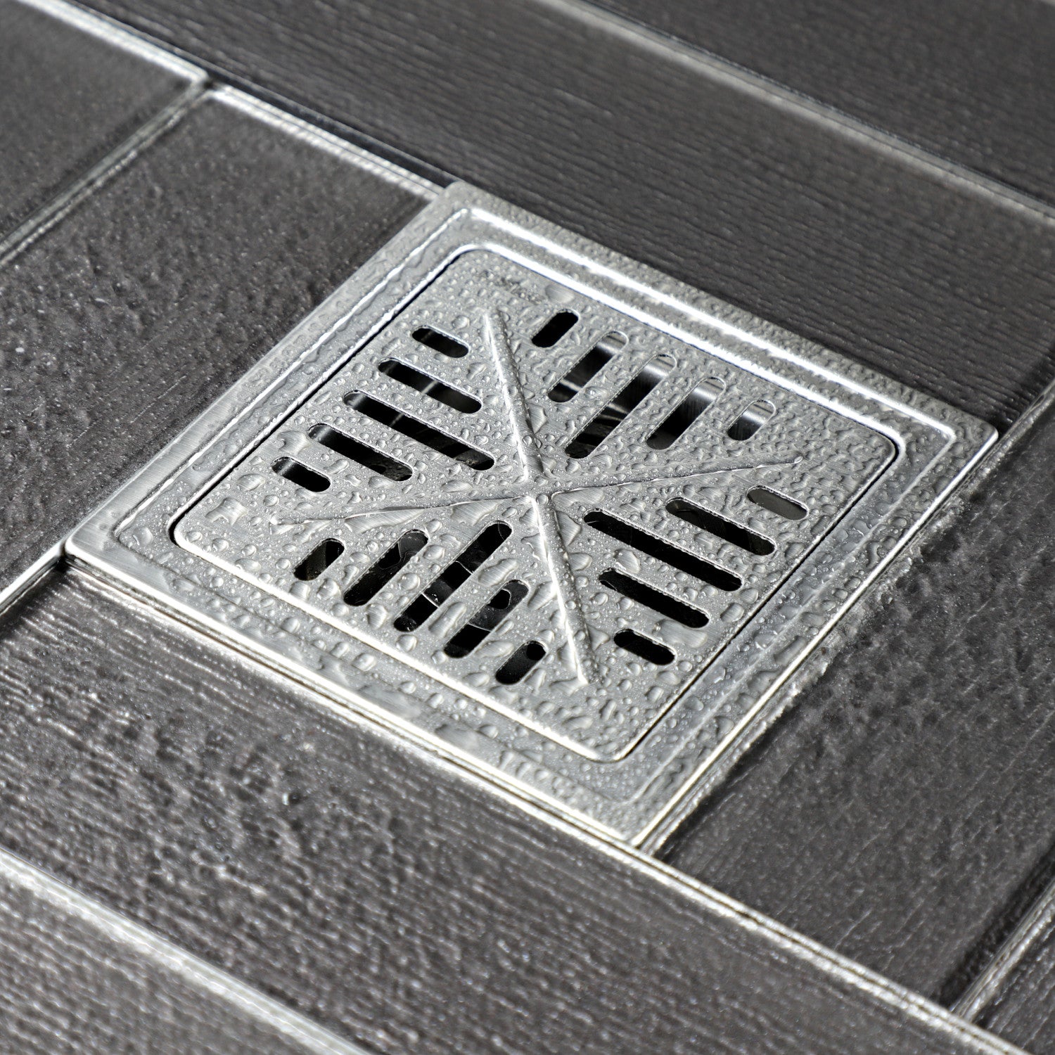 Kingston Watercourse BSF6605SS 6-Inch Stainless Steel Square Shower Drain with Flange and Hair Trap, Brushed Stainless Steel