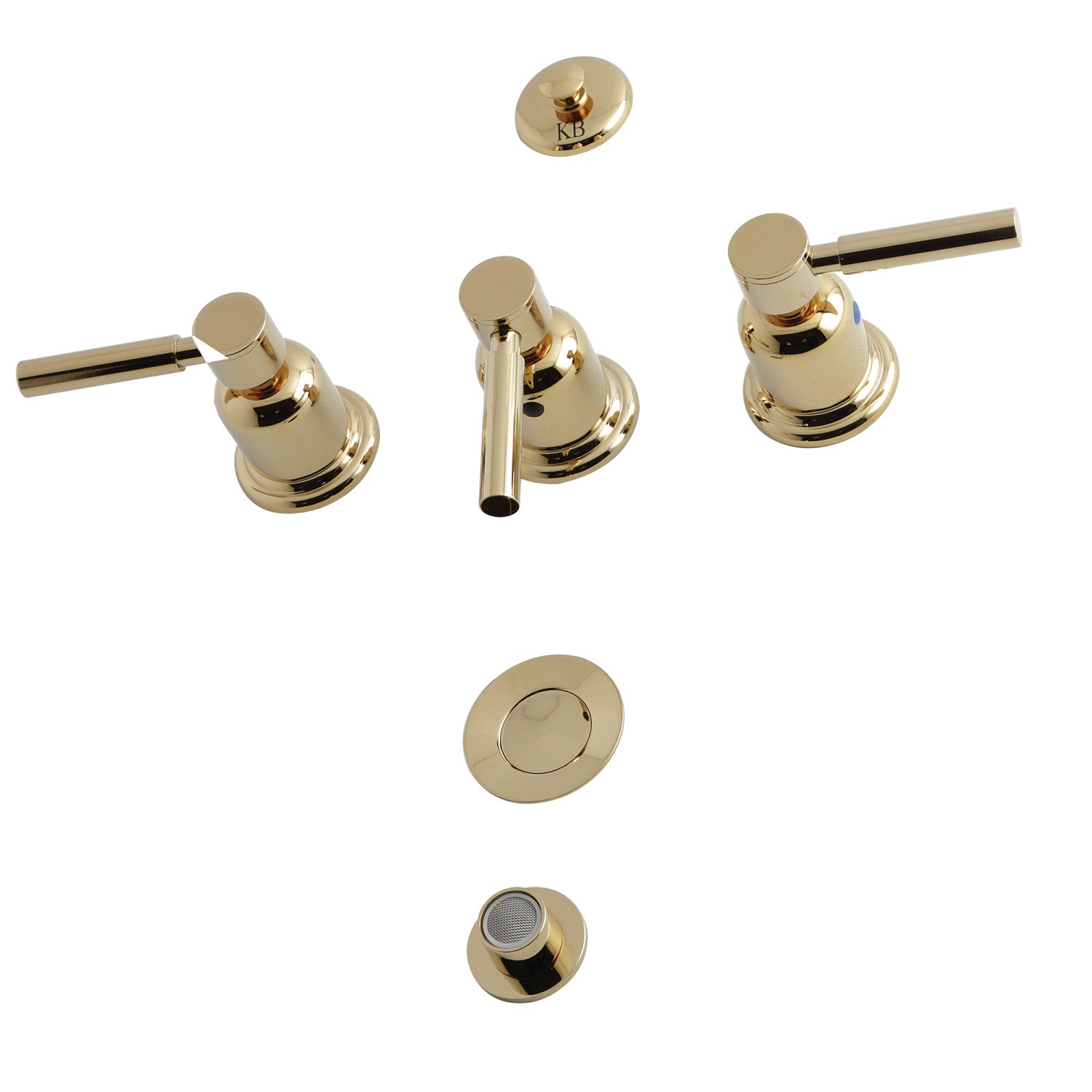 Kingston Sona KB6322DL - Robinet de bidet vertical à trois poignées Concord avec laiton à tirette, laiton poli