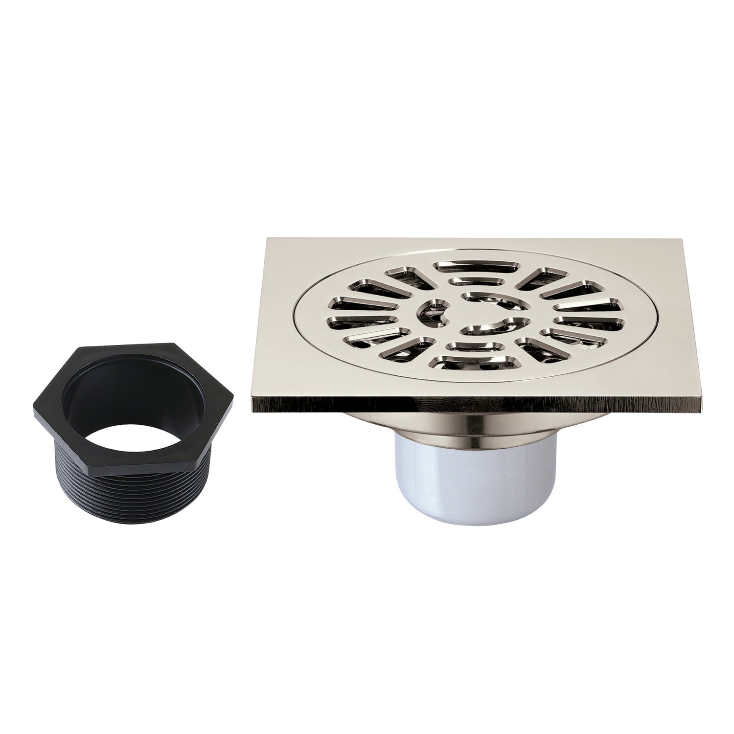 Kingston Watercourse BSF4267PN 4-Inch Brass Square Grid Shower Drain with Hair Strainer, Polished Nickel