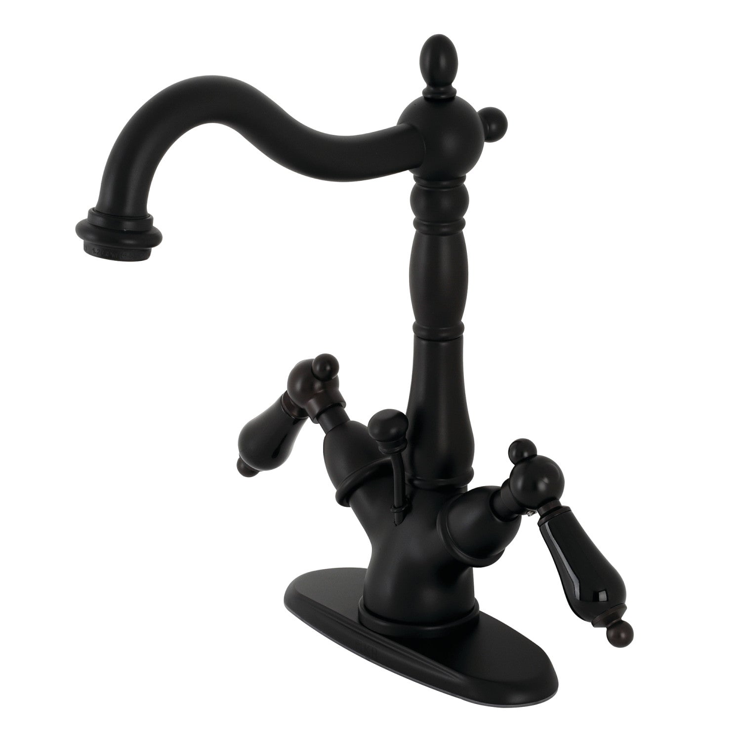 Kingston Heirloom KS1430PKL - Duchesse Double-poignée 1-or-3 Trou montage sur plage 4-Inch Centerset Robinet de salle de bains avec laiton à tirette, noir mat