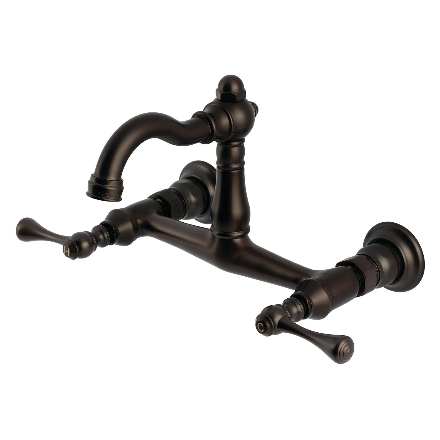 Kingston Heirloom KS3255BL - Robinet de cuisine à deux poignées vintage 2 trous Wall Mount Bridge, bronze frotté à l'huile