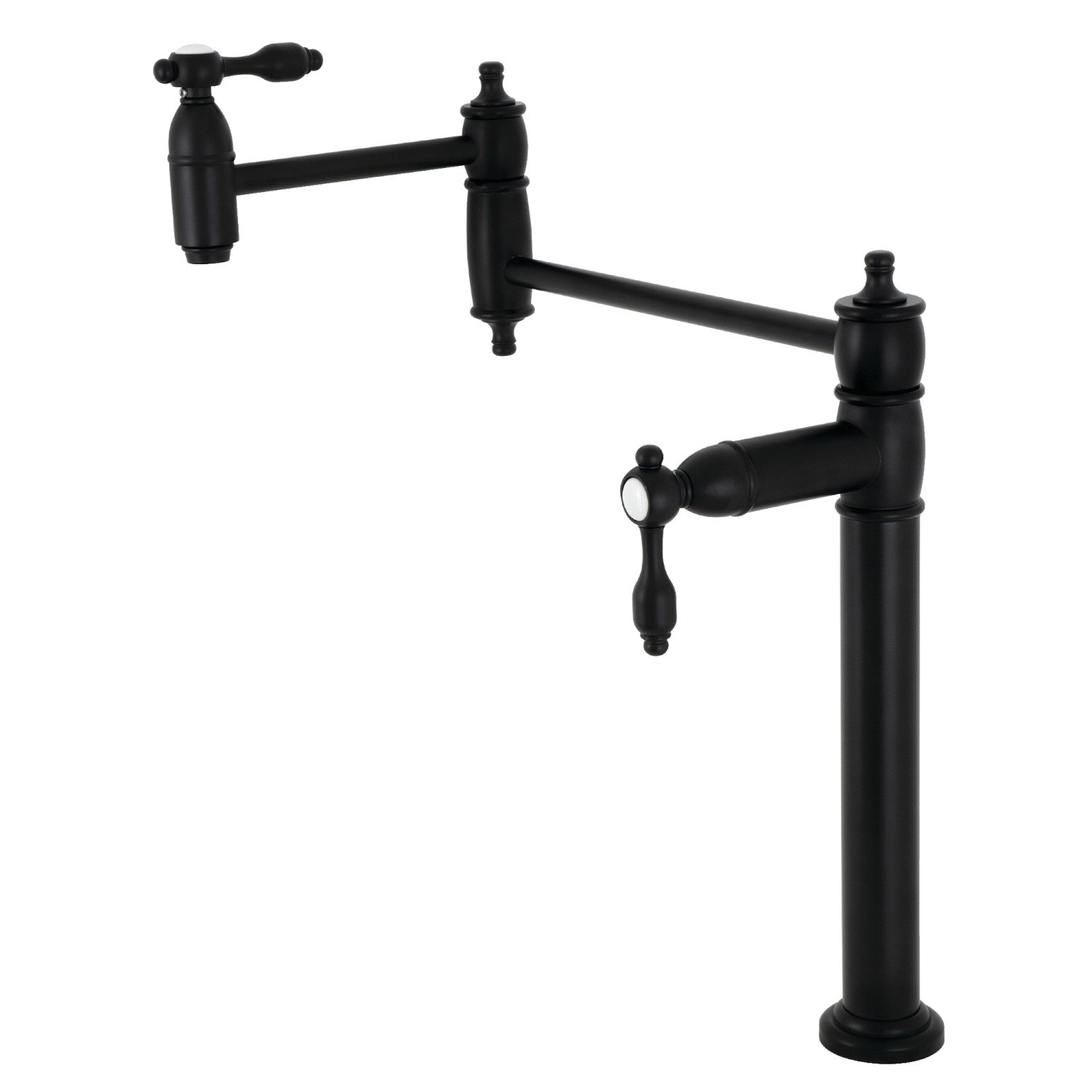 Kingston Heirloom KS3700TAL - Robinet de remplissage de pot de pont à deux poignées Tudor 1 trou, noir mat