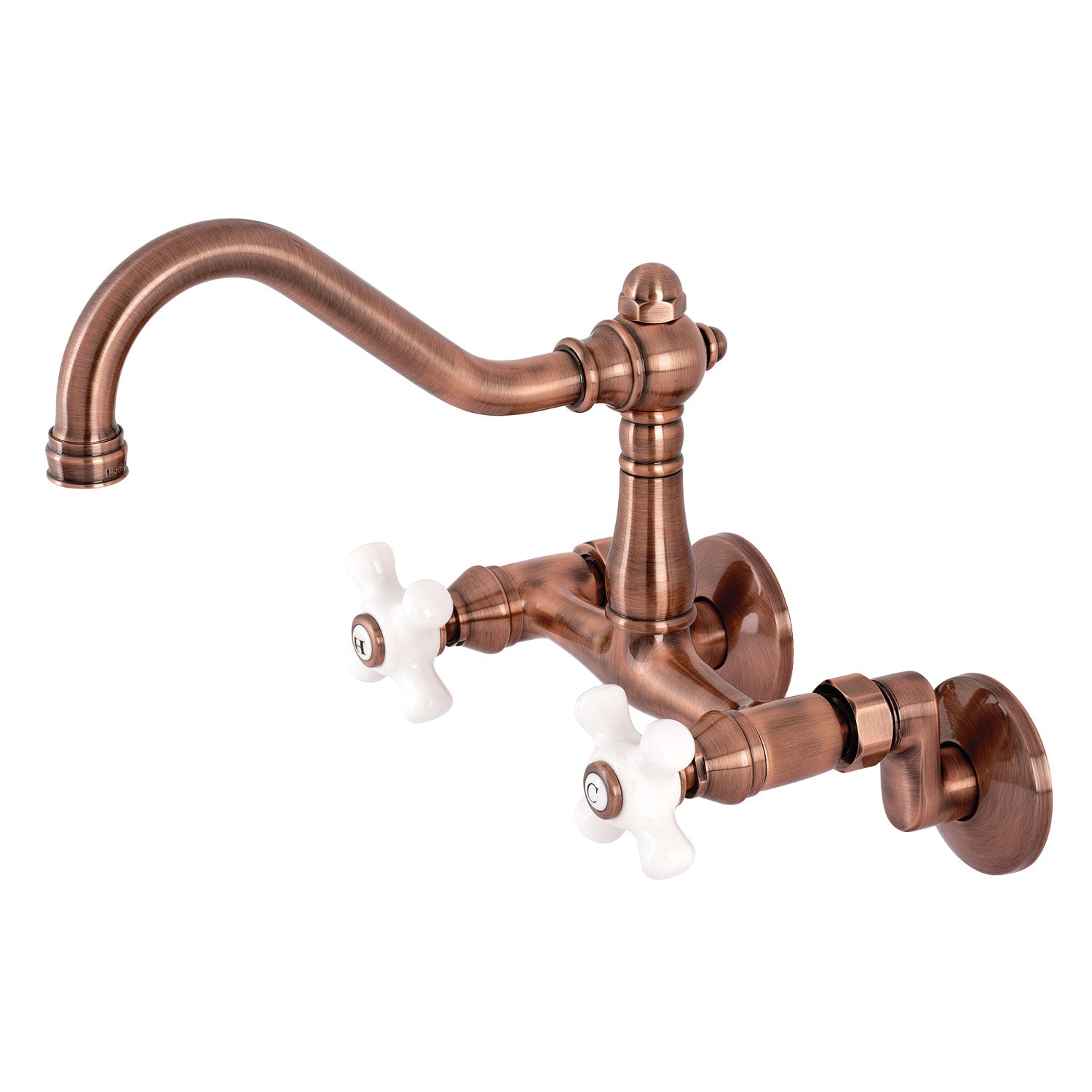 Kingston Heirloom KS322PXAC - Vintage deux poignées 2 trous mur pont robinet de cuisine, cuivre antique