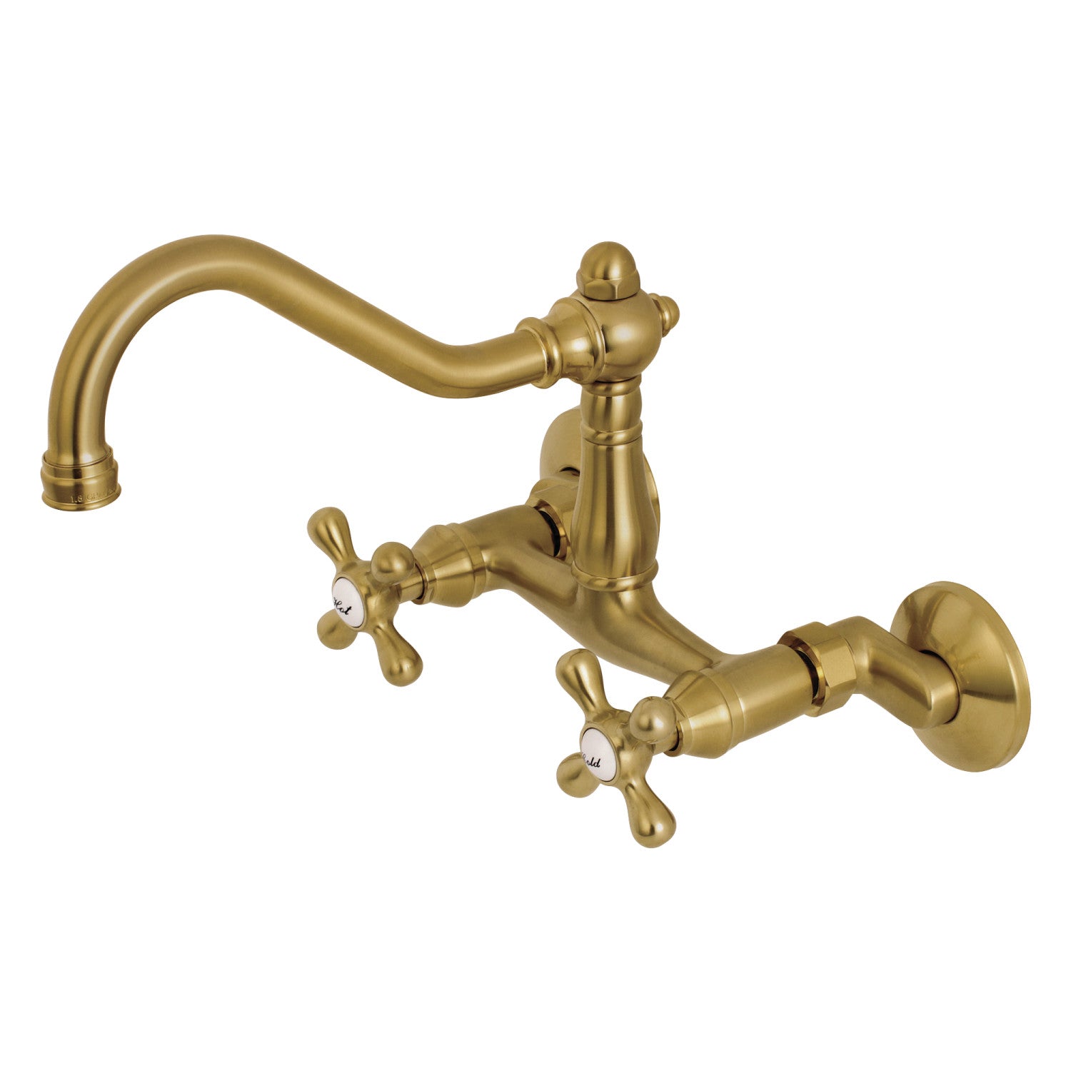 Kingston Heirloom KS3227AX - Robinet de cuisine à deux poignées vintage 2 trous Wall Mount Bridge, laiton brossé
