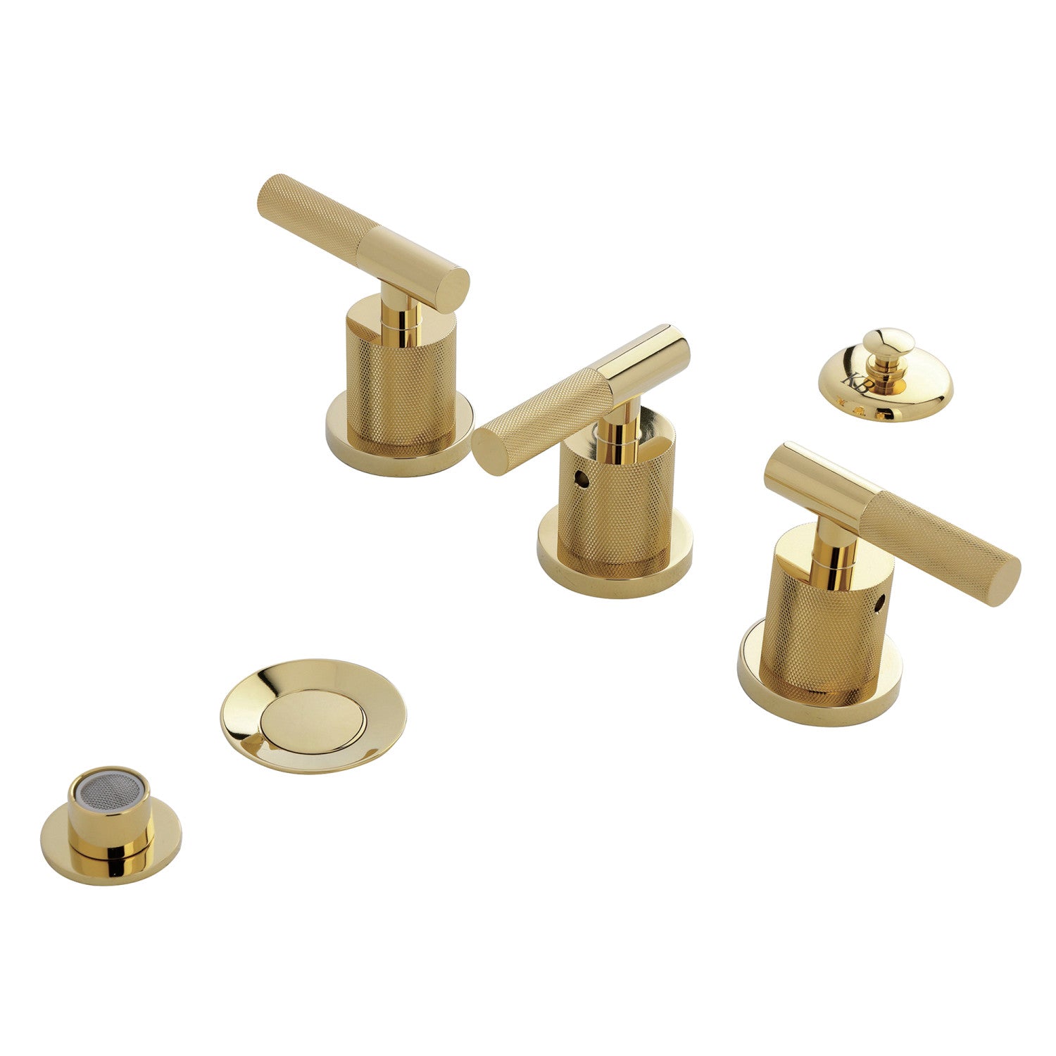 Kingston Sona KB6322KNL - Robinet de bidet convergent à trois poignées avec poignée moletée et laiton à tirette, laiton poli