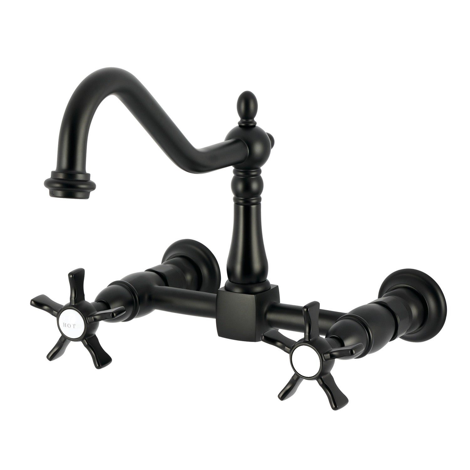 Kingston Heirloom KS1240NX - Robinet de cuisine à deux poignées 2 trous Wall Mount Bridge, noir mat