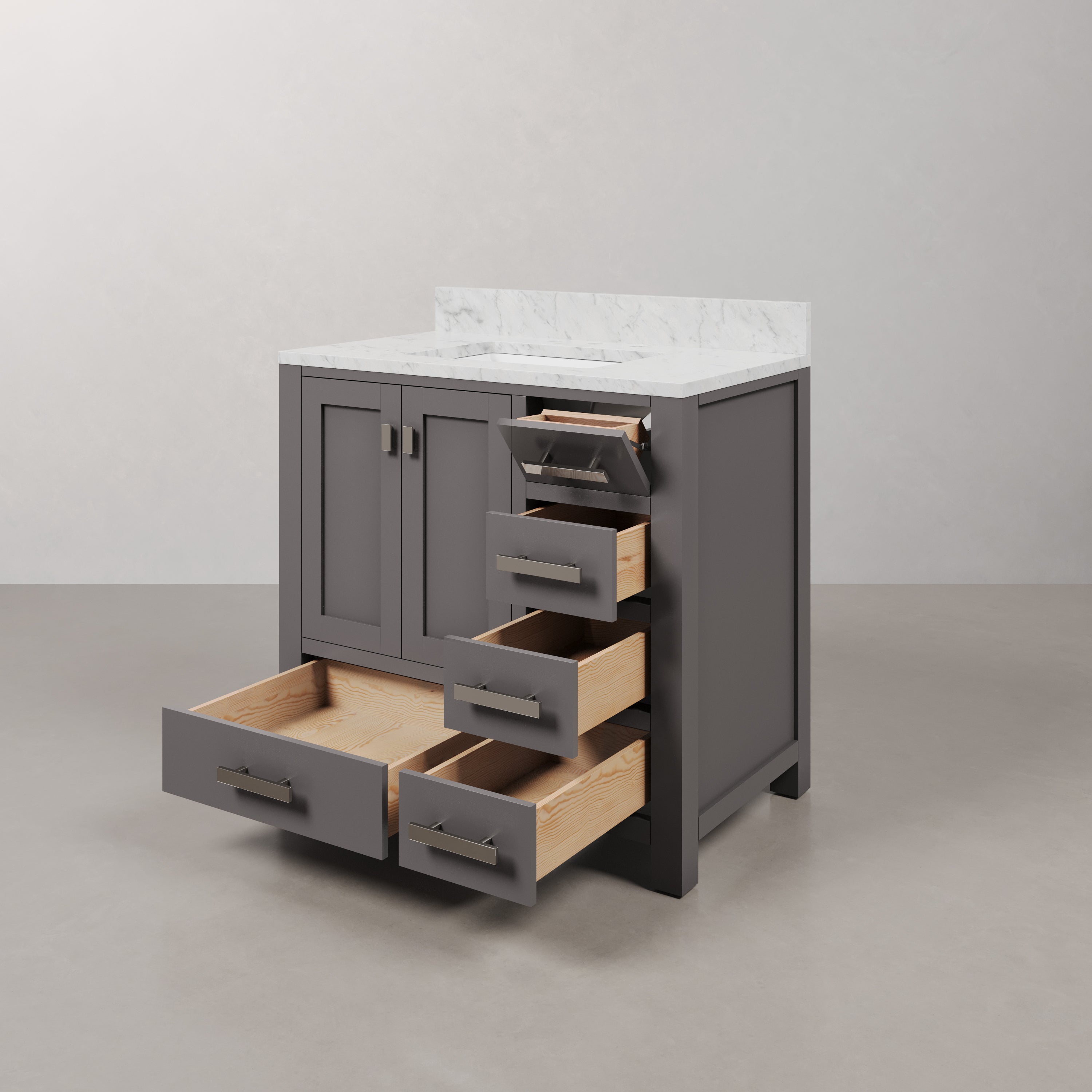 Kingston Luxe MS36CW01CG - 36 in. x 21.5 in. Bathroom Vanity Marble Top in Carrara White and White Basin, Gray