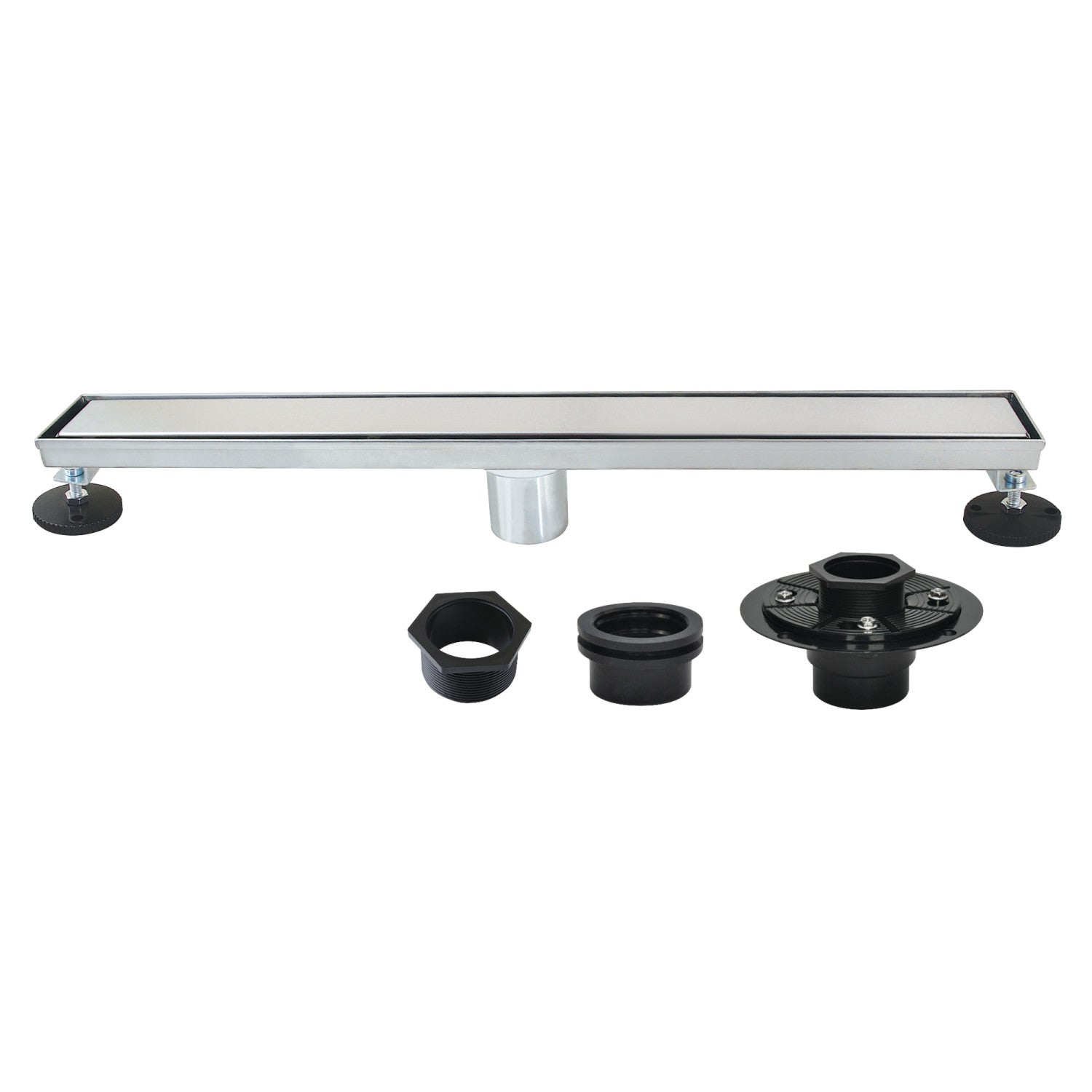 Kingston Watercourse BSFK2421 24-Inch Stainless Steel Linear Shower Drain with Reversible Tile Insert and Flat Grate, Drain with Base Flange and Hair Strainer, Polished Chrome