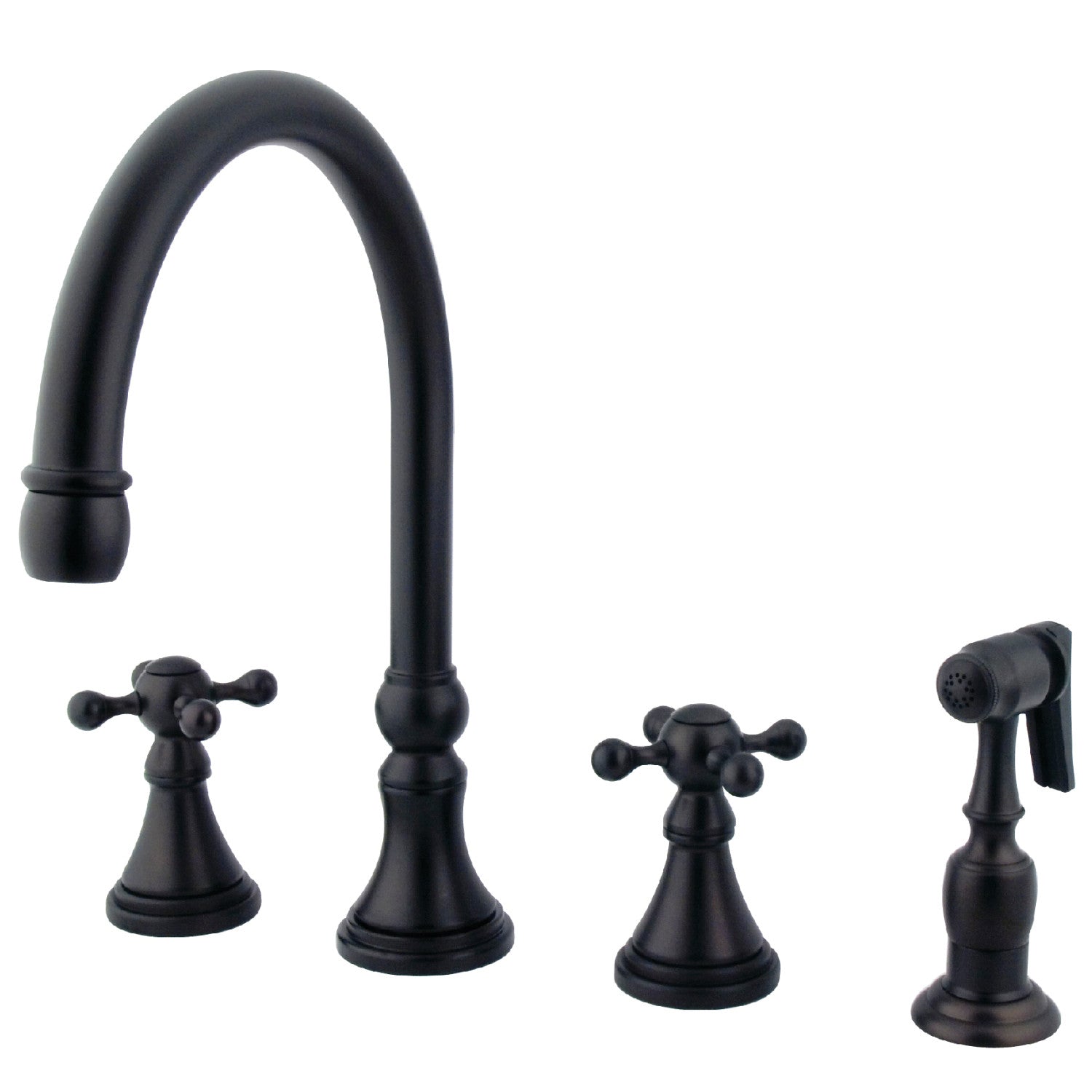 Kingston Tulare KS2795KXBS - Governor Double-Handle 4 trous Robinet de cuisine répandu avec pulvérisateur en laiton, bronze à l'huile