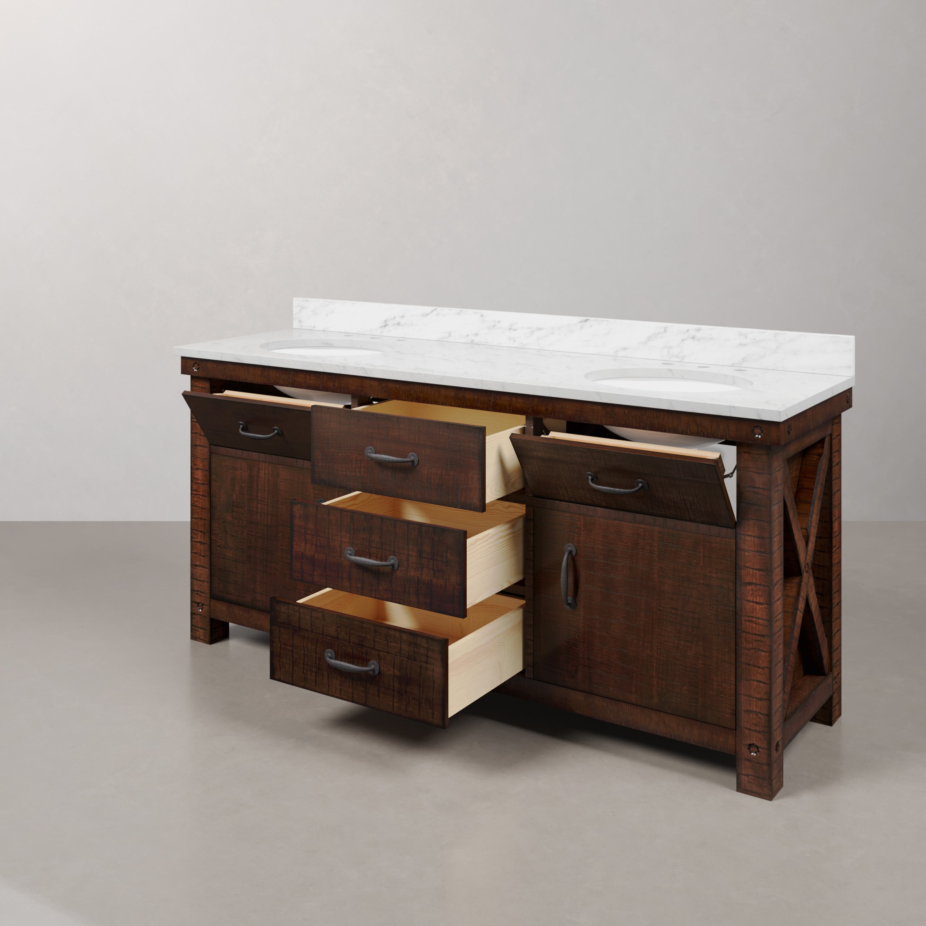 Kingston Luxe AB72CW03RS - 72 in. x 22 in. Bathroom Vanity Marble Top and White Basin, Rustic Sierra