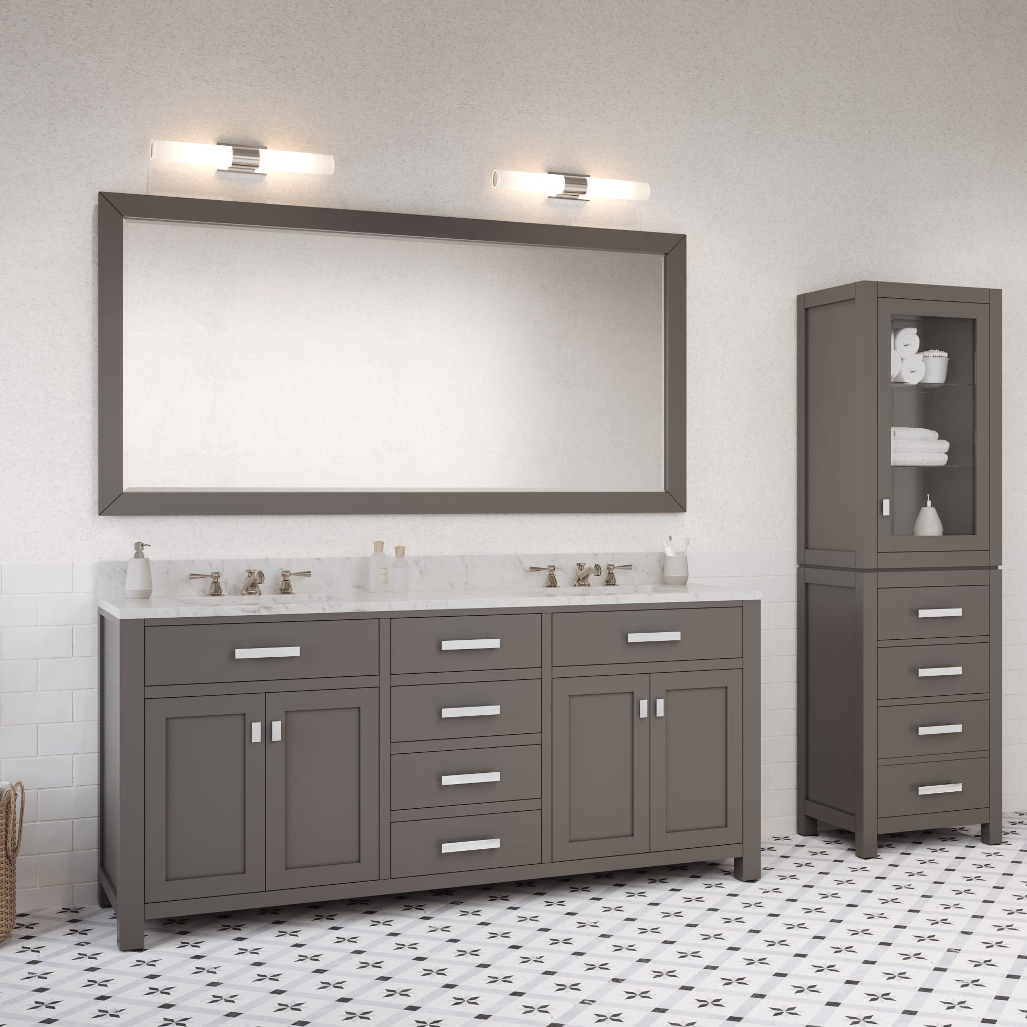 Kingston Luxe MS72CW01CG - 72 in. x 21 in. Bathroom Vanity Marble Top in Carrara White, Cashmere Grey
