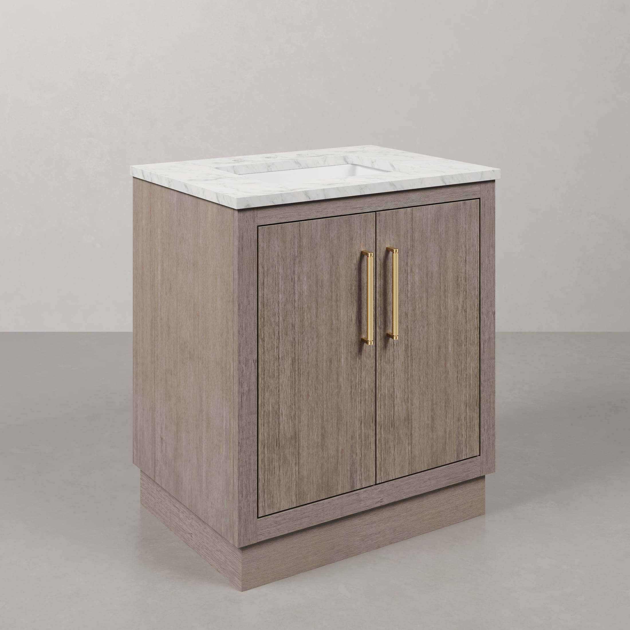 Kingston Luxe HU30CW06GK - 30 in. x 22 in. Bathroom Vanity Marble Top and White Basin, Grey Oak