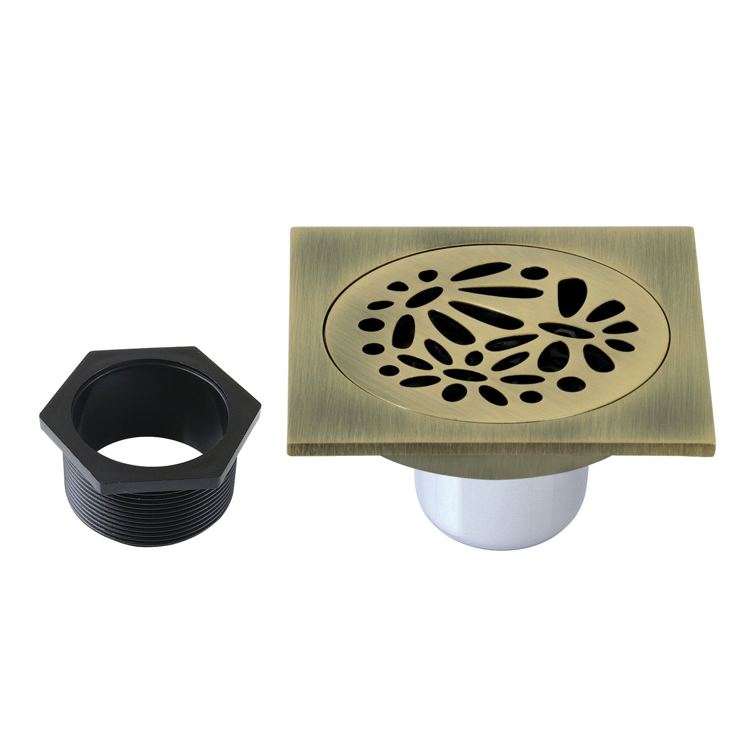 Kingston Watercourse BSF6360AB 4-Inch Brass Square Grid Shower Drain with Hair Strainer, Antique Brass
