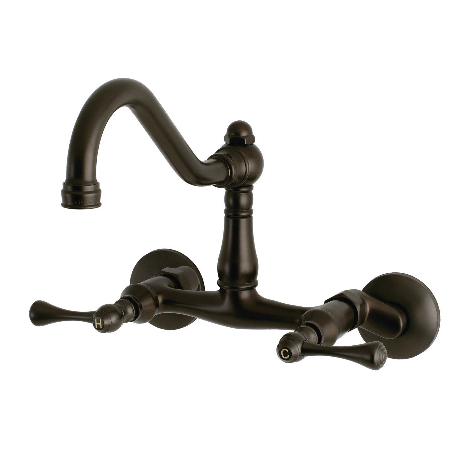 Kingston Heirloom KS3225BL - Robinet de cuisine à deux poignées vintage 2 trous Wall Mount Bridge, bronze frotté à l'huile