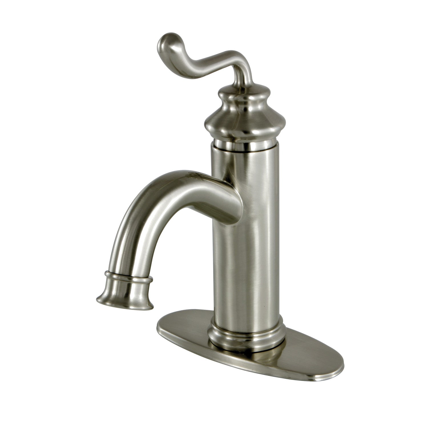 Kingston Heirloom LS5418RL - Royale Robinet de salle de bain à une poignée 1 trou avec plaque de terrasse et bonde à tirette, nickel brossé