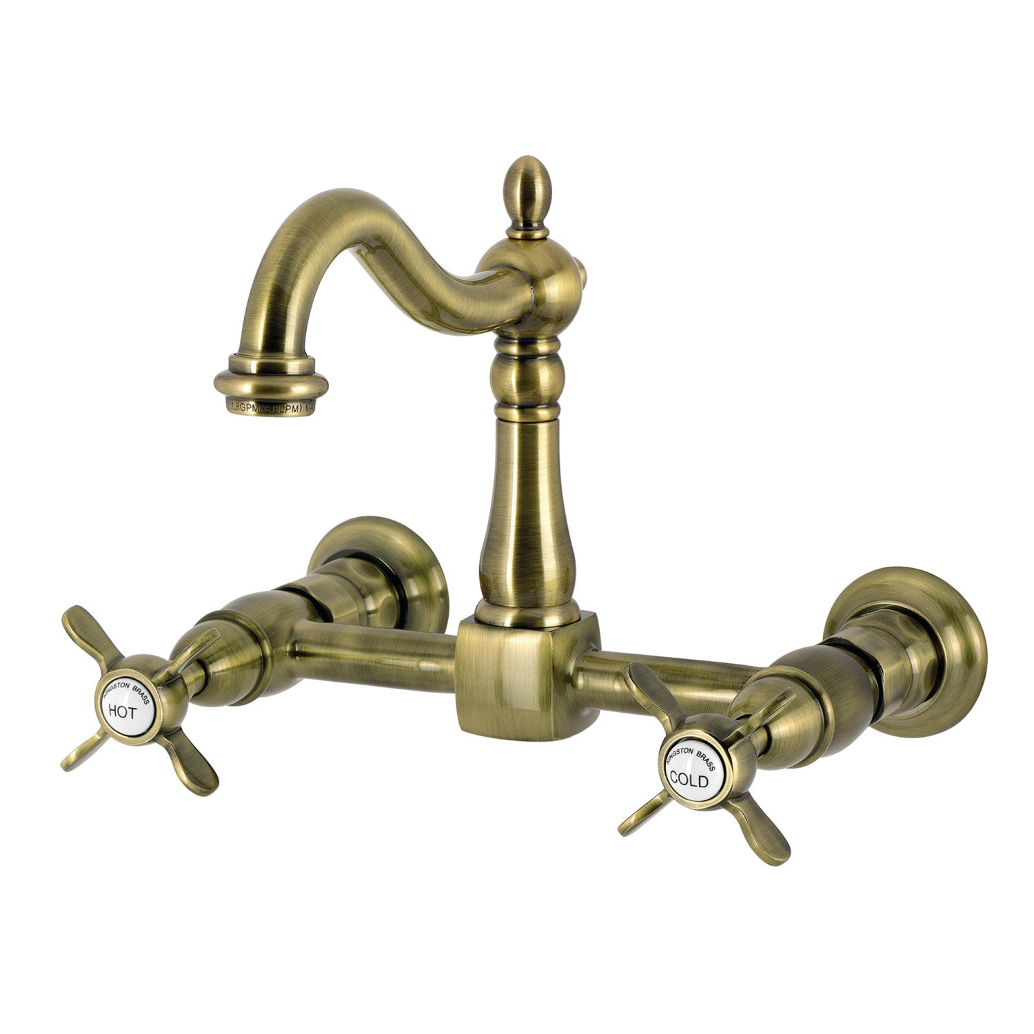 Kingston Heirloom KS1263BEX - Robinet de cuisine à deux poignées 2 trous Wall Mount Bridge, laiton antique