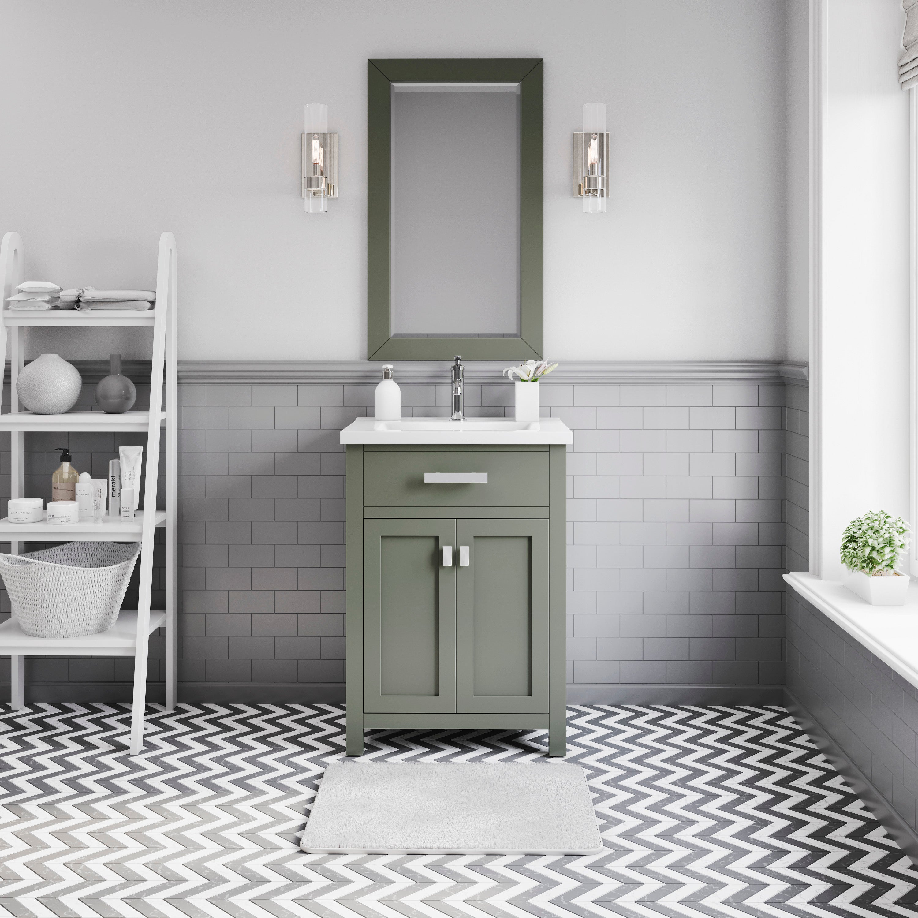Kingston Luxe MY24CR01GN - 24 in. x 18 in. Bathroom Vanity White Ceramic Top and White Basin, Glacial Green