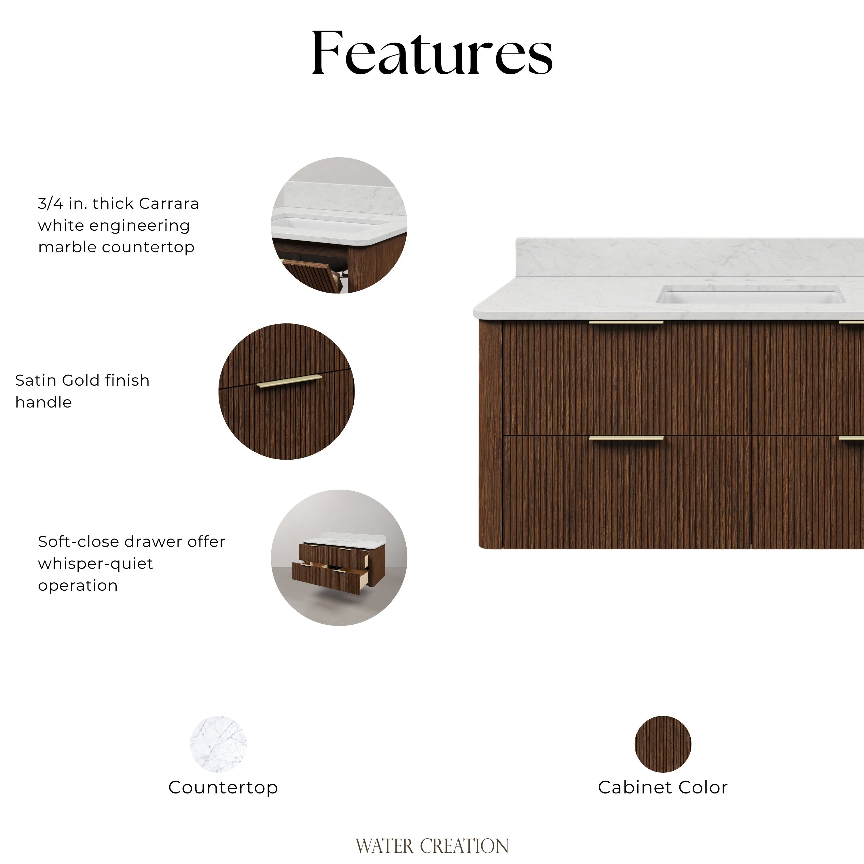 Kingston Luxe EU48EM00TO - 48 in. x 22 in. Bathroom Vanity Single Sink Freestanding with Carrara White Engineered Stone Top, Truffle Oak