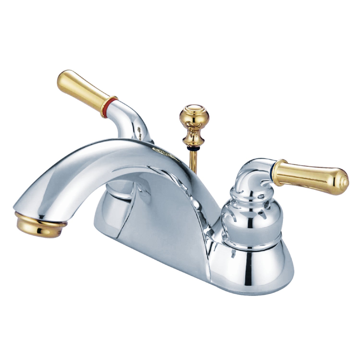 Kingston Tulare KB2624B - Naples Double-Handle 3-Hole Deck Mount 4-Inch Centerset Bathroom Faucet, Polished Chrome/Polished Brass