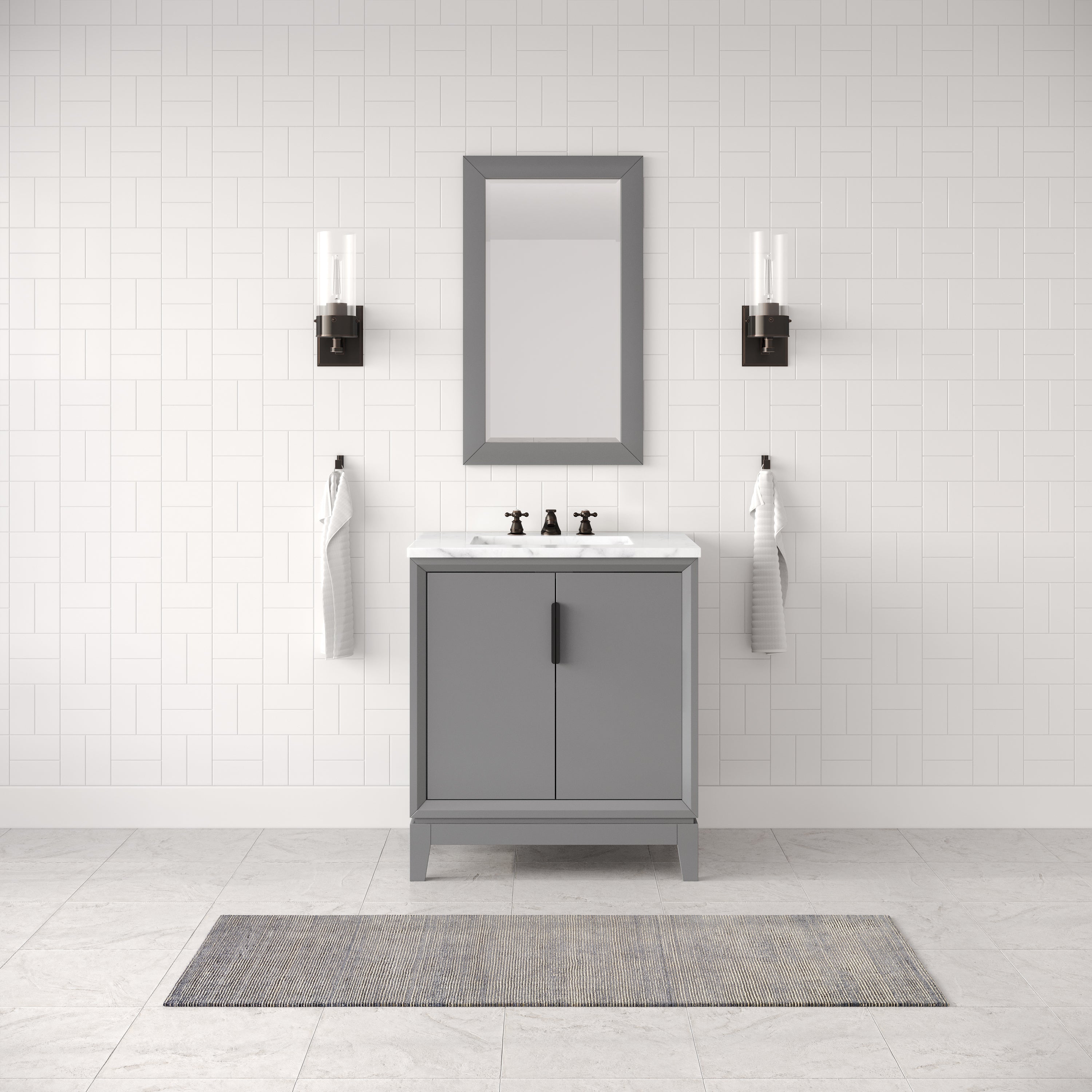 Kingston Luxe EL30CW03CG - 30 in. x 22 in. Bathroom Vanity Carrara White Marble Top, Cashmere Grey