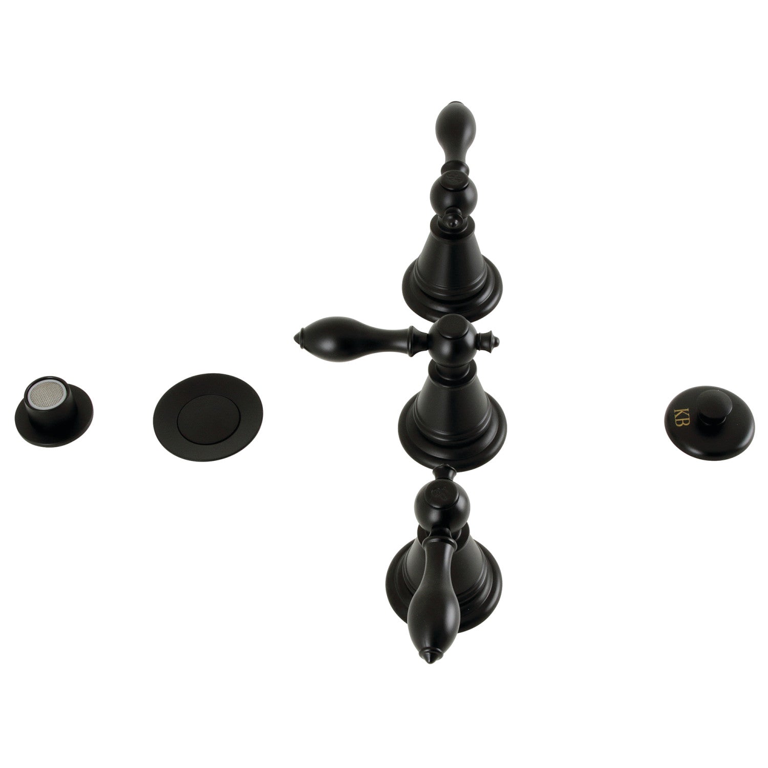 Kingston Heirloom KB320AL - Robinet de bidet vertical victorien à trois poignées avec laiton à tirette, noir mat