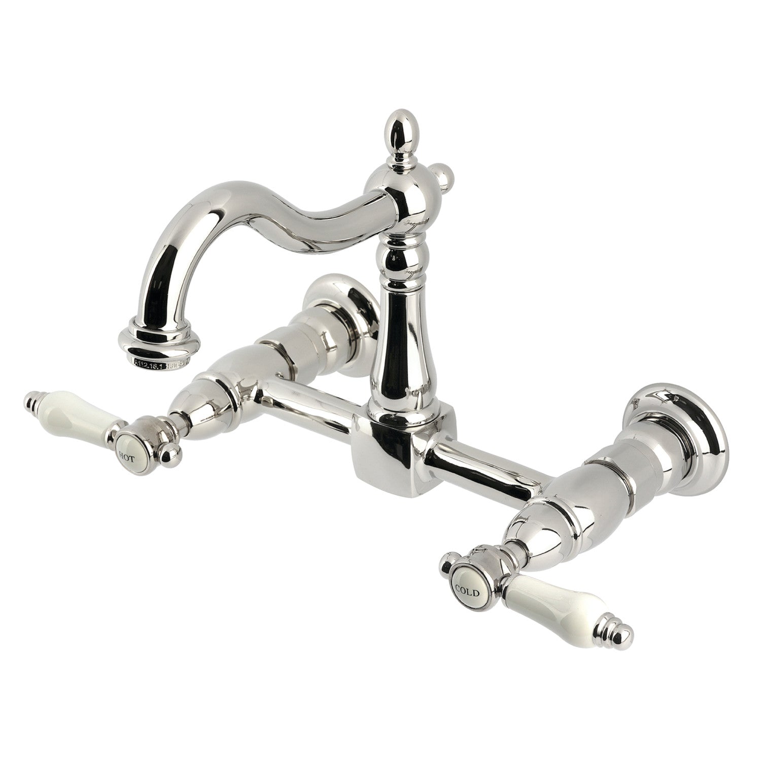 Kingston Heirloom KS1266BPL - Robinet de cuisine Bel-Air à deux poignées 2 trous Wall Mount Bridge, nickel poli