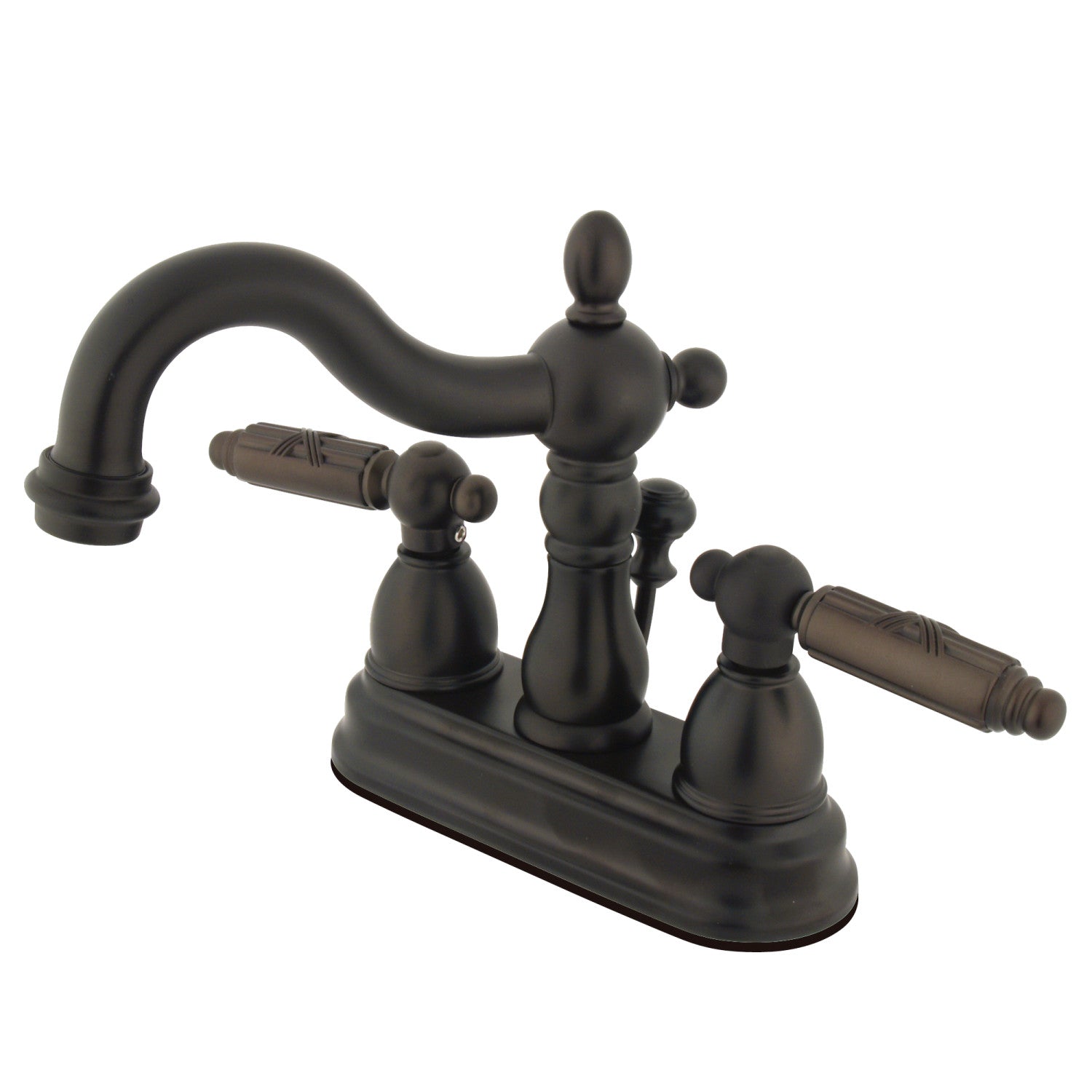 Kingston Heirloom KB1605GL - Heritage Double-Handle 3 trous montage sur plage 4-Inch Centerset Robinet de salle de bains avec drain à tirette, Bronze Rubbé à l'huile