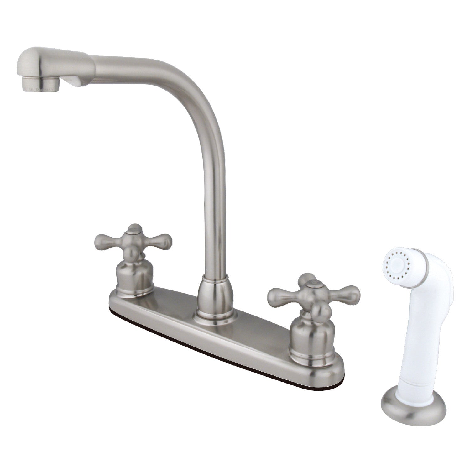 Kingston Tulare KB718AX - Victorian à deux poignées 4 trous 8" Centerset Robinet de cuisine avec pulvérisateur latéral, nickel brossé