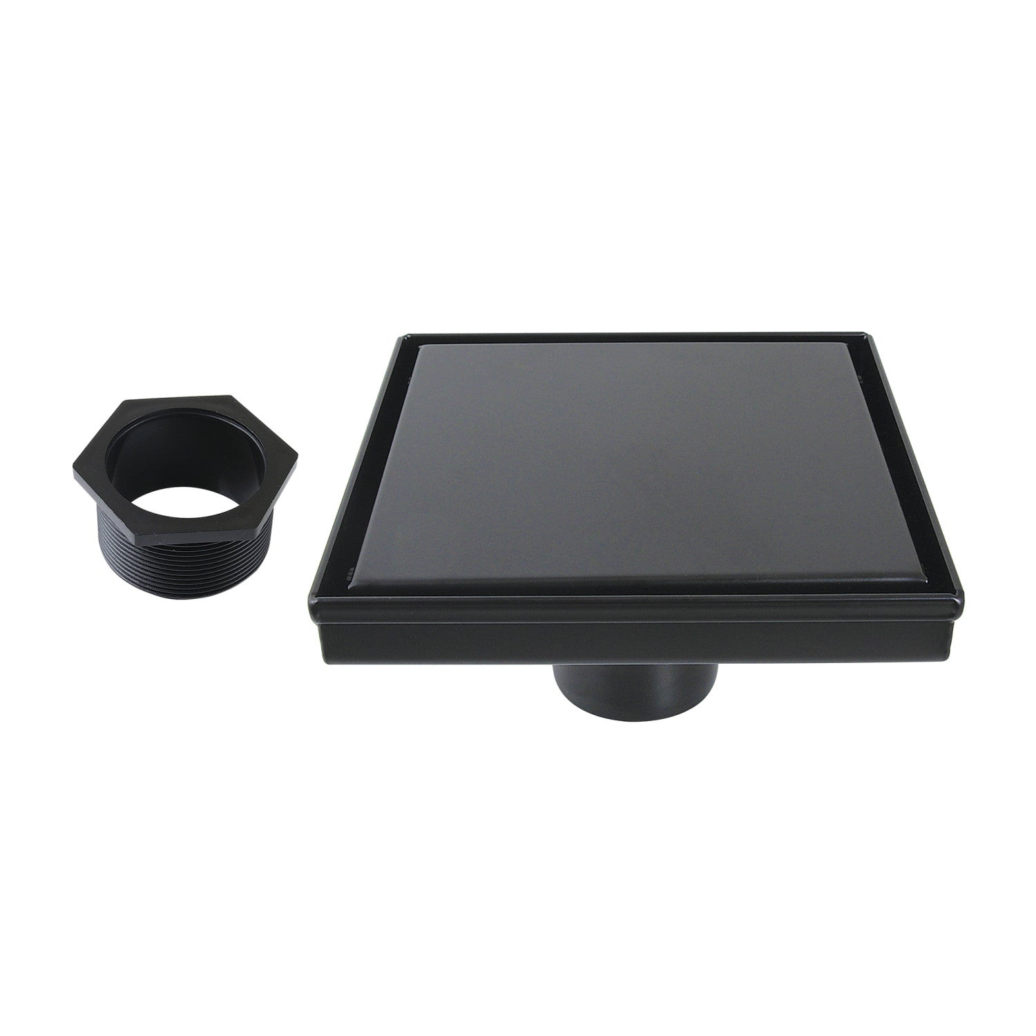 Kingston Watercourse BSF6620 6-Inch Stainless Steel Square Shower Drain with Hair Catcher, Matte Black