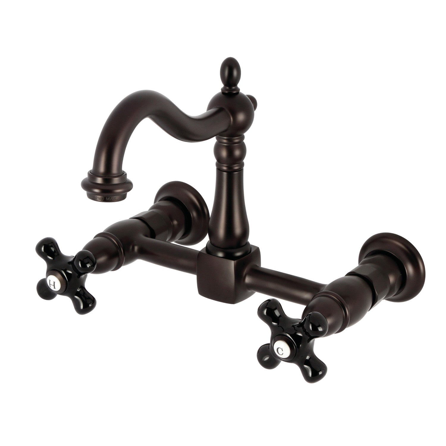 Kingston Heirloom KS1265PKX - Robinet de cuisine à deux poignées 2 trous Wall Mount Bridge, bronze frotté à l'huile