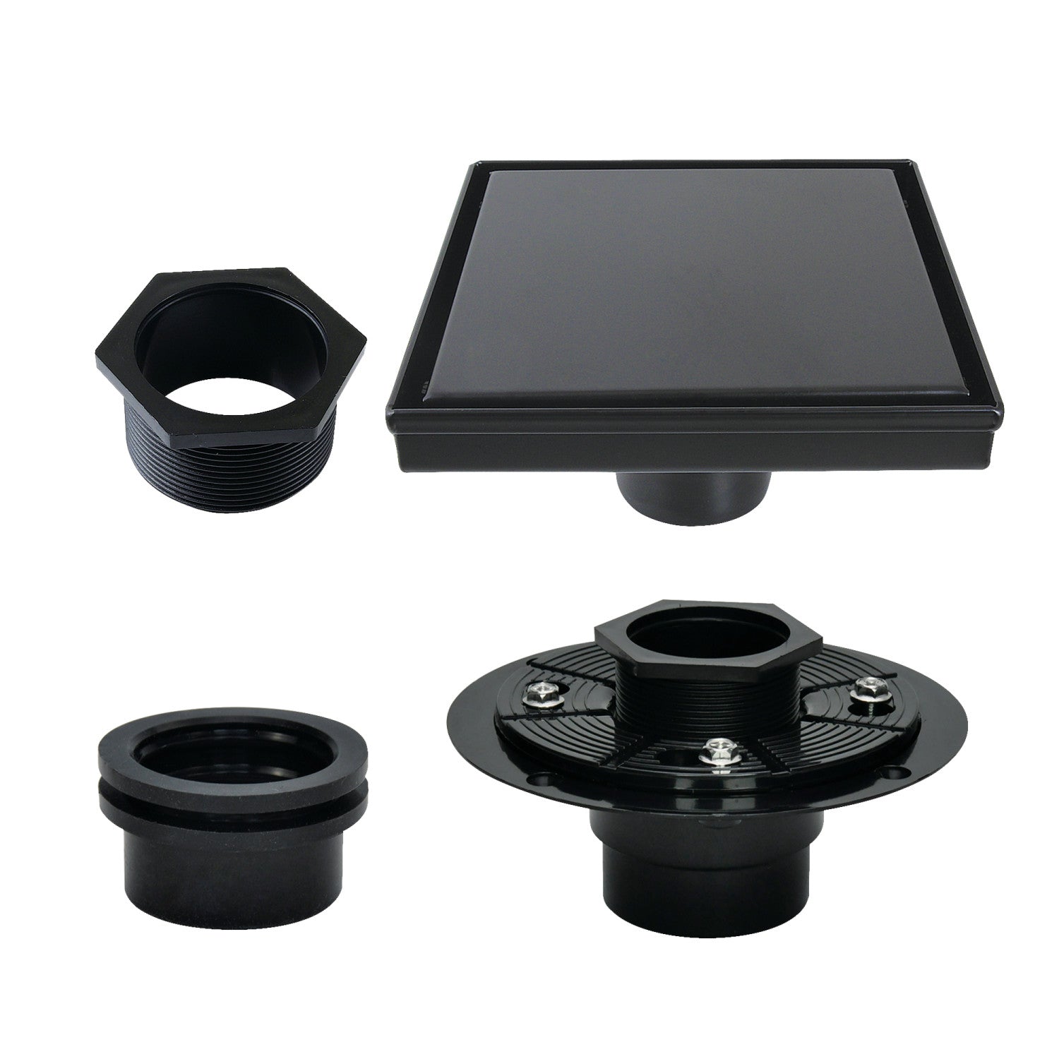 Kingston Watercourse BSFK6620 6-Inch Stainless Steel Square Shower Drain with Flange, Matte Black