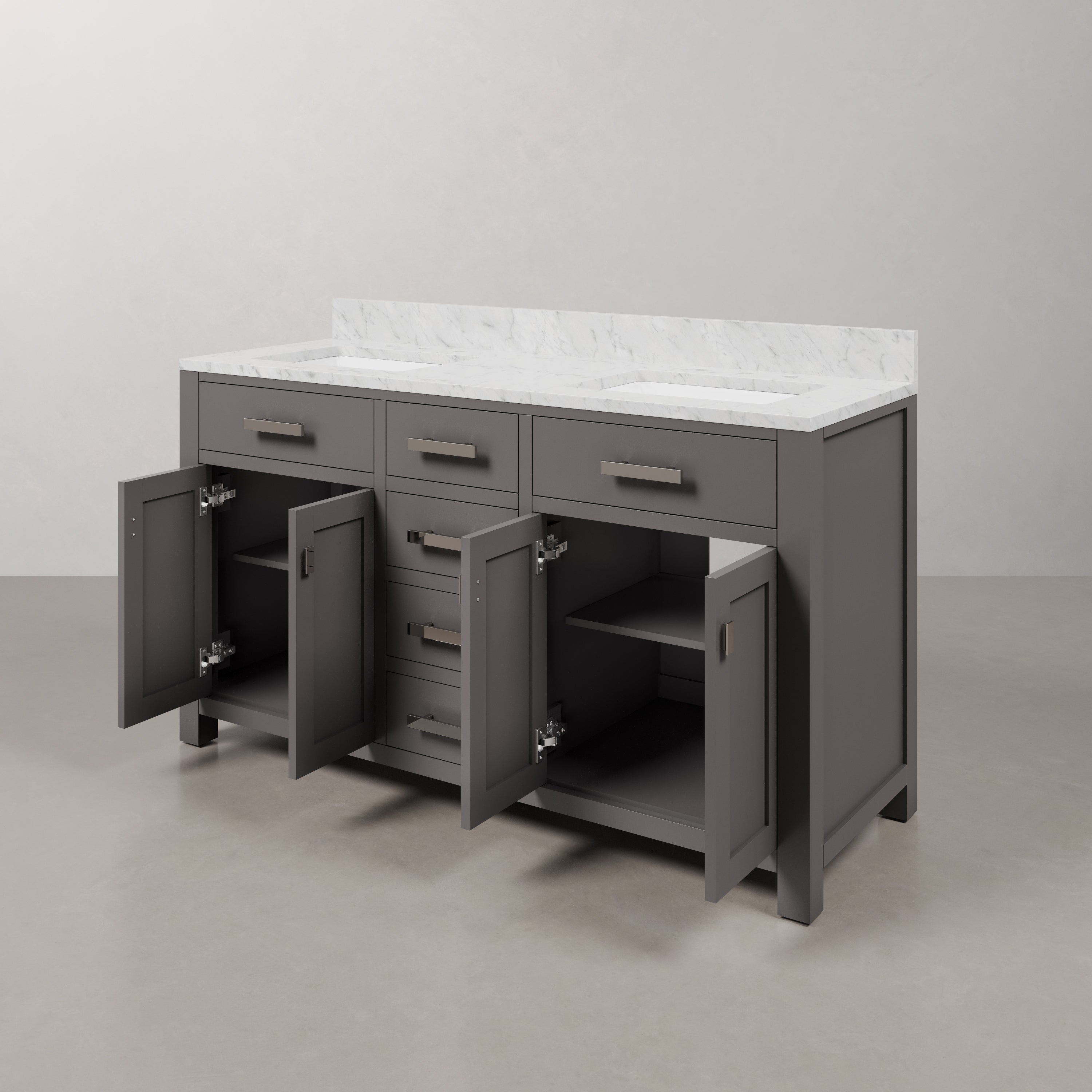Kingston Luxe MS60CW01CG - 60 in. x 21 in. Bathroom Vanity Marble Top in Carrara White, Cashmere Grey