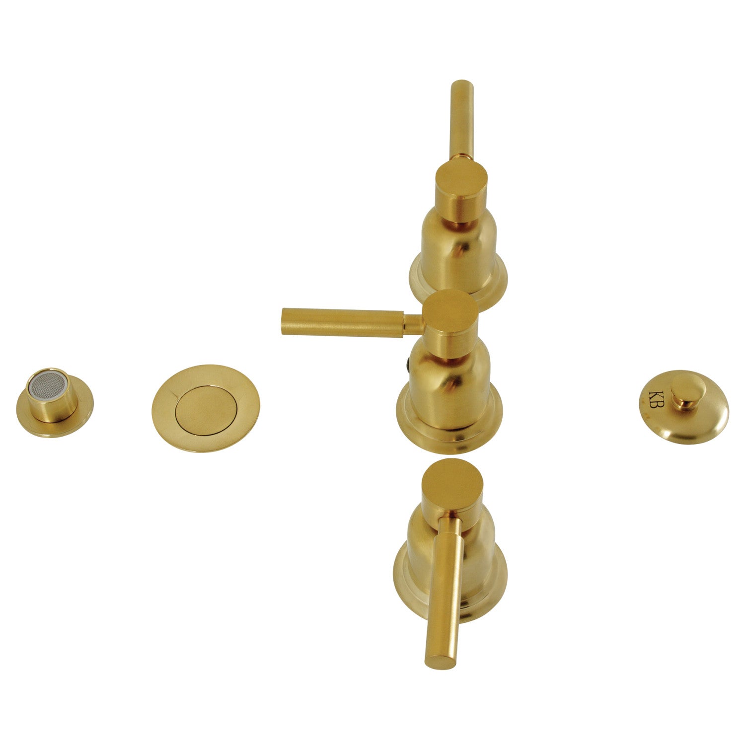 Kingston Sona KB6327DL - Robinet de bidet vertical à trois poignées Concord avec couvercle en laiton, laiton brossé