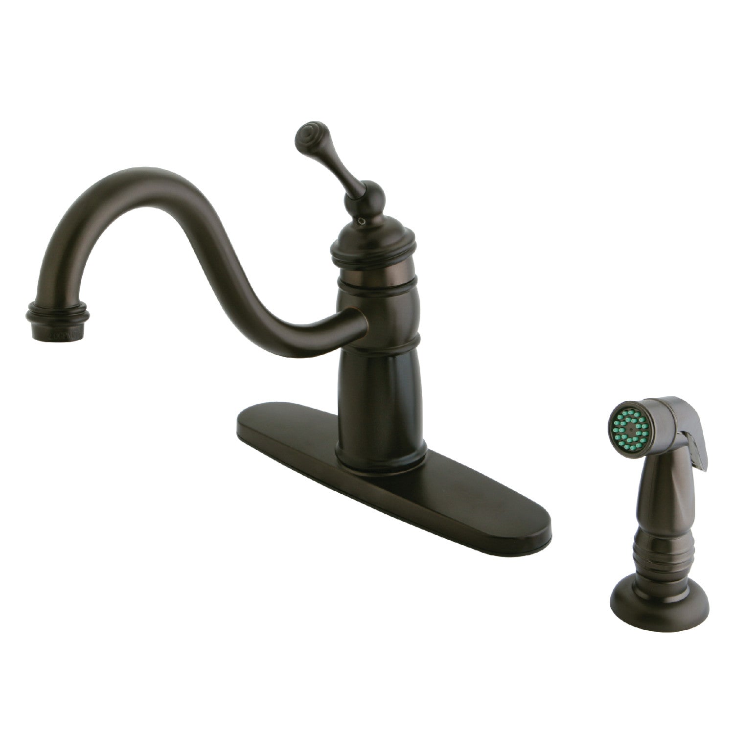 Kingston Georgian KB1575BLSP Robinet de cuisine à une poignée 2-or-4 Trou avec pulvérisateur latéral, bronze frotté à l'huile