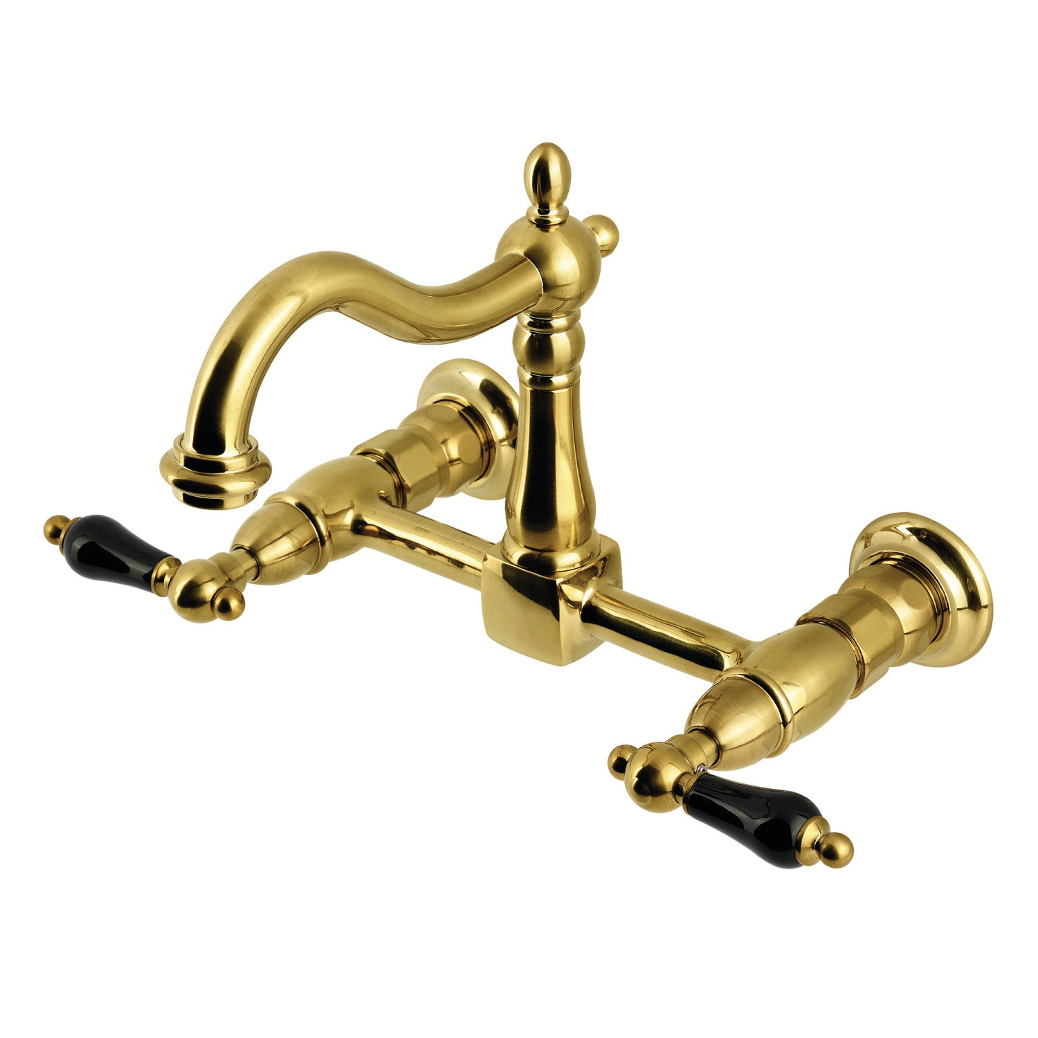 Kingston Heirloom KS1267PKL - Robinet de cuisine à deux poignées 2 trous Wall Mount Bridge, laiton brossé