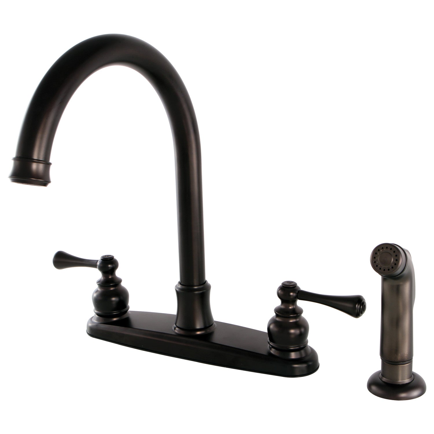Kingston Tulare FB7795BLSP - Robinet de cuisine à deux poignées vintage 4 trous 8" Centerset avec pulvérisateur latéral, huile frotté Bronze