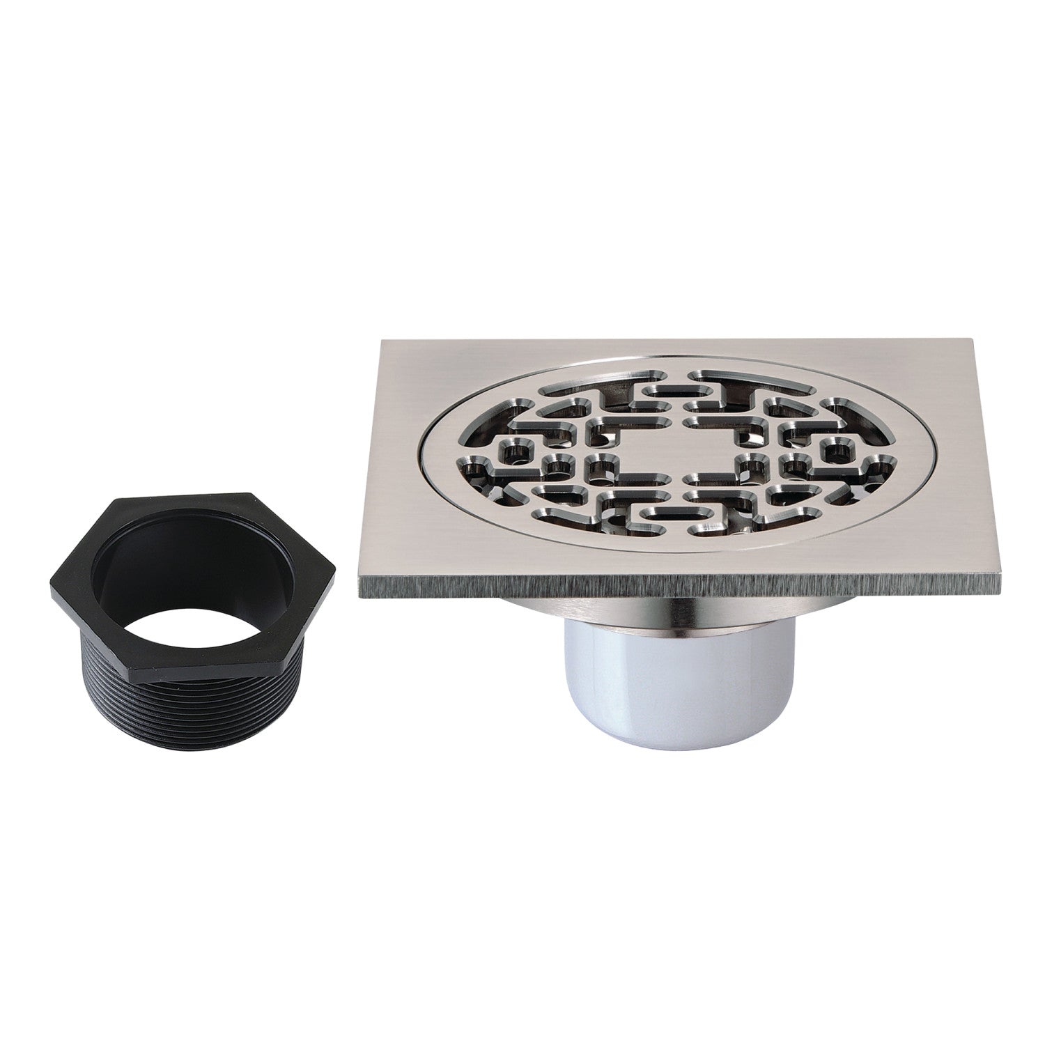 Kingston Watercourse BSF4272BN 4-Inch Brass Square Grid Shower Drain with Flange, Brushed Nickel