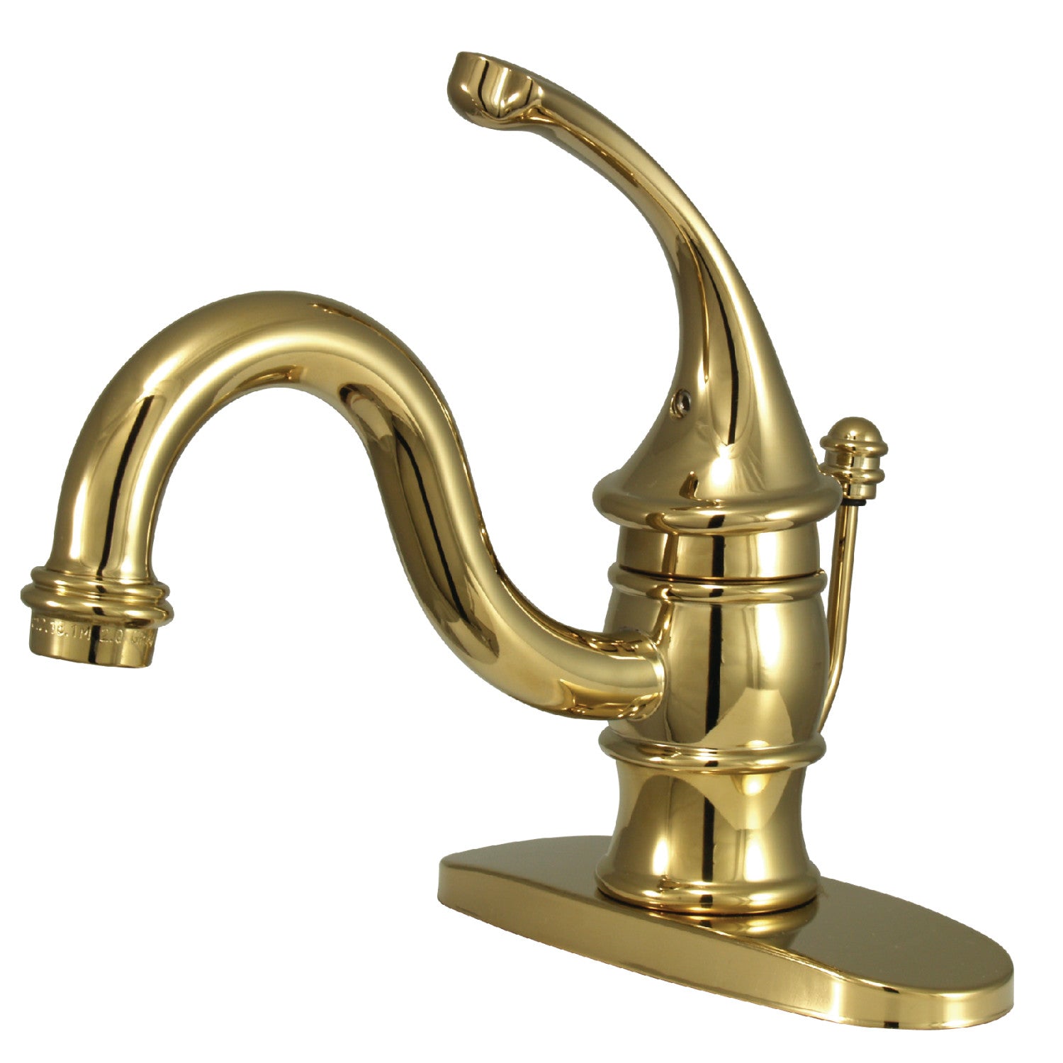 Kingston Heirloom KB3402GL - Robinet de salle de bain à une poignée géorgienne 1 trou avec plaque de pont et drain à tirette, laiton poli
