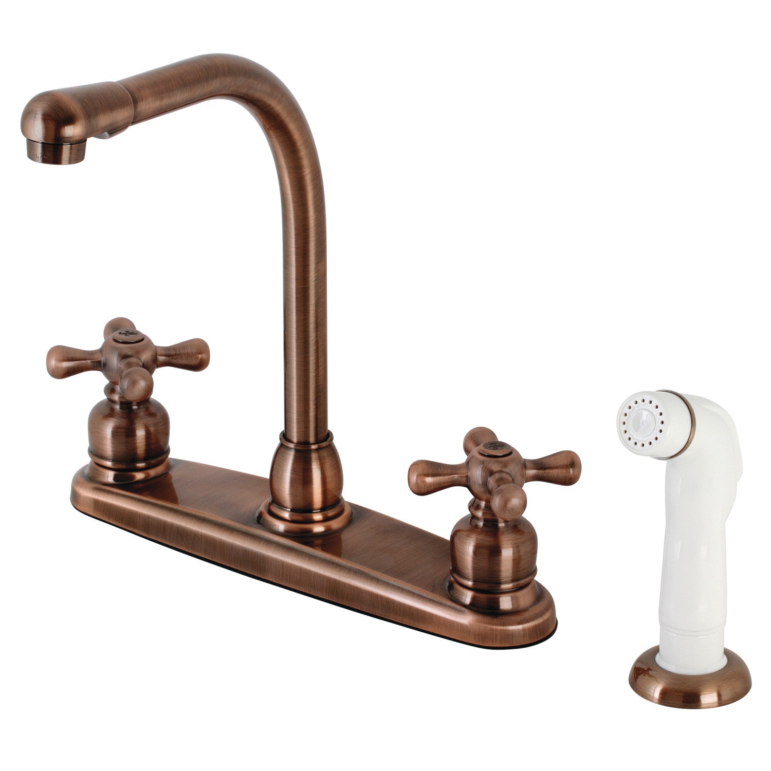 Kingston Tulare KB716AX - Victorian à deux poignées 4 trous 8" Centerset Robinet de cuisine avec pulvérisateur latéral, cuivre antique