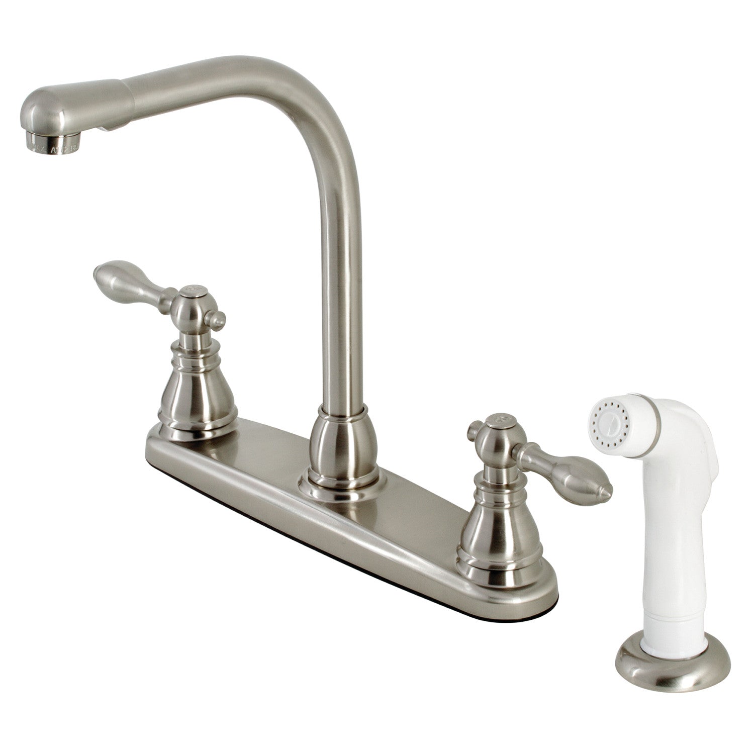 Kingston Tulare KB718ACL - American Classic à deux poignées 4 trous 8" Centerset Robinet de cuisine avec pulvérisateur latéral, Nickel brossé