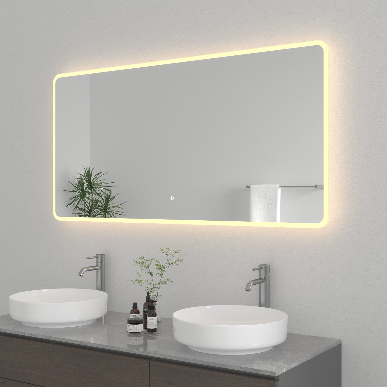 Kingston Aurora MR2026030 30-Inch x 60-Inch LED Bathroom Mirror, Front and Back Light, Anti-Fog, Dimmable Touch Sensor Lighted Mirror, Silver