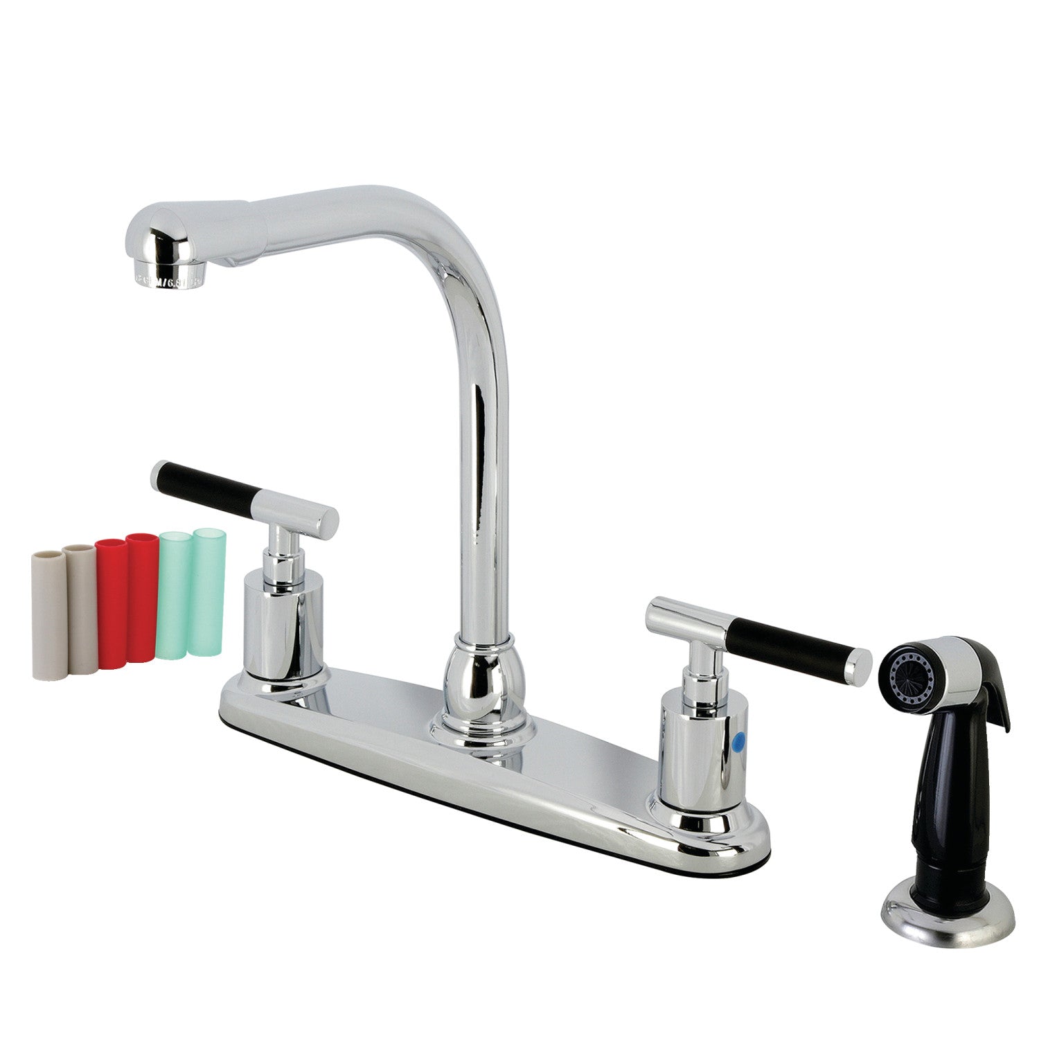 Kingston Kaiser FB751CKL Robinet de cuisine à deux poignées 4 trous 8" Centerset avec pulvérisateur latéral, chrome poli