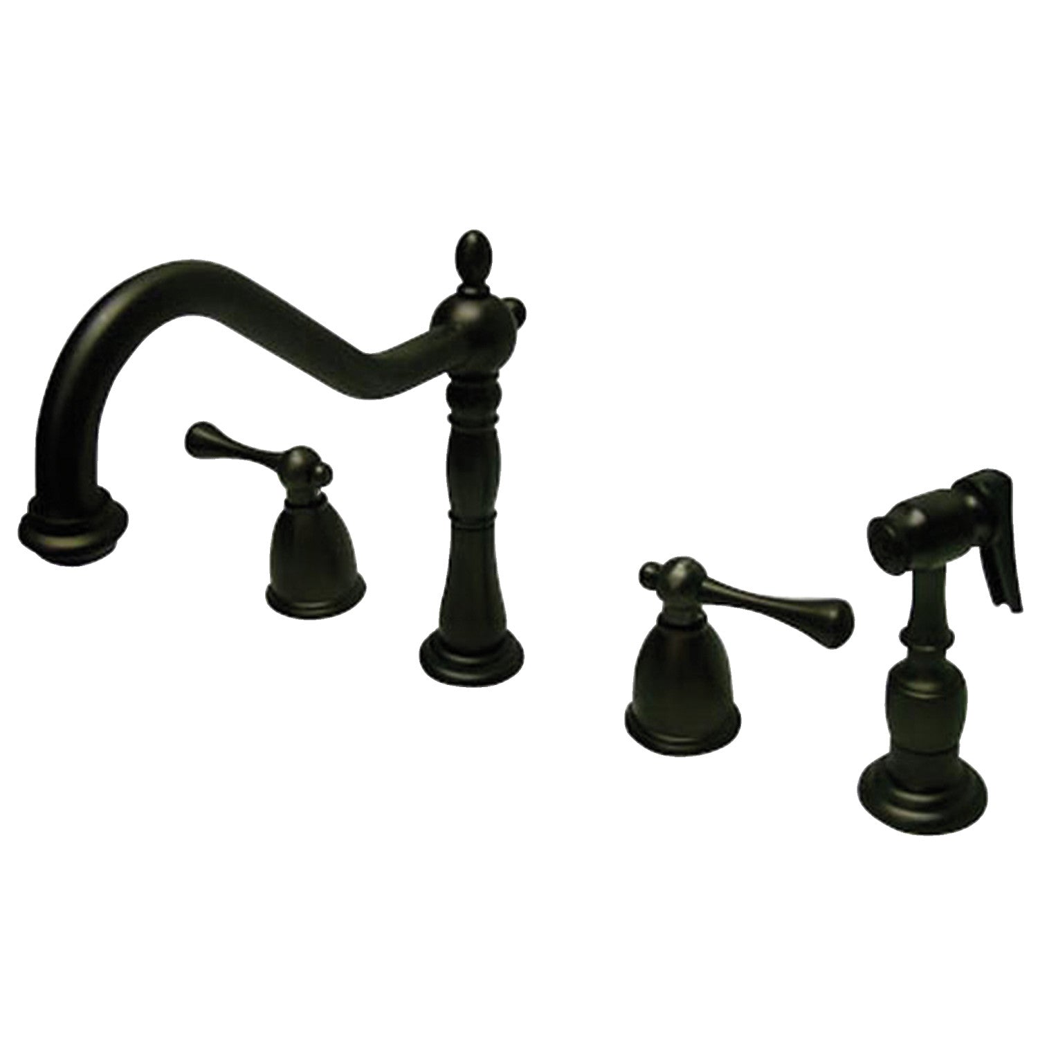 Kingston Heirloom KB7795BLBS - Robinet de cuisine à double poignée de pays anglais 4 trous largement répandu avec pulvérisateur en laiton, bronze frotté à l'huile