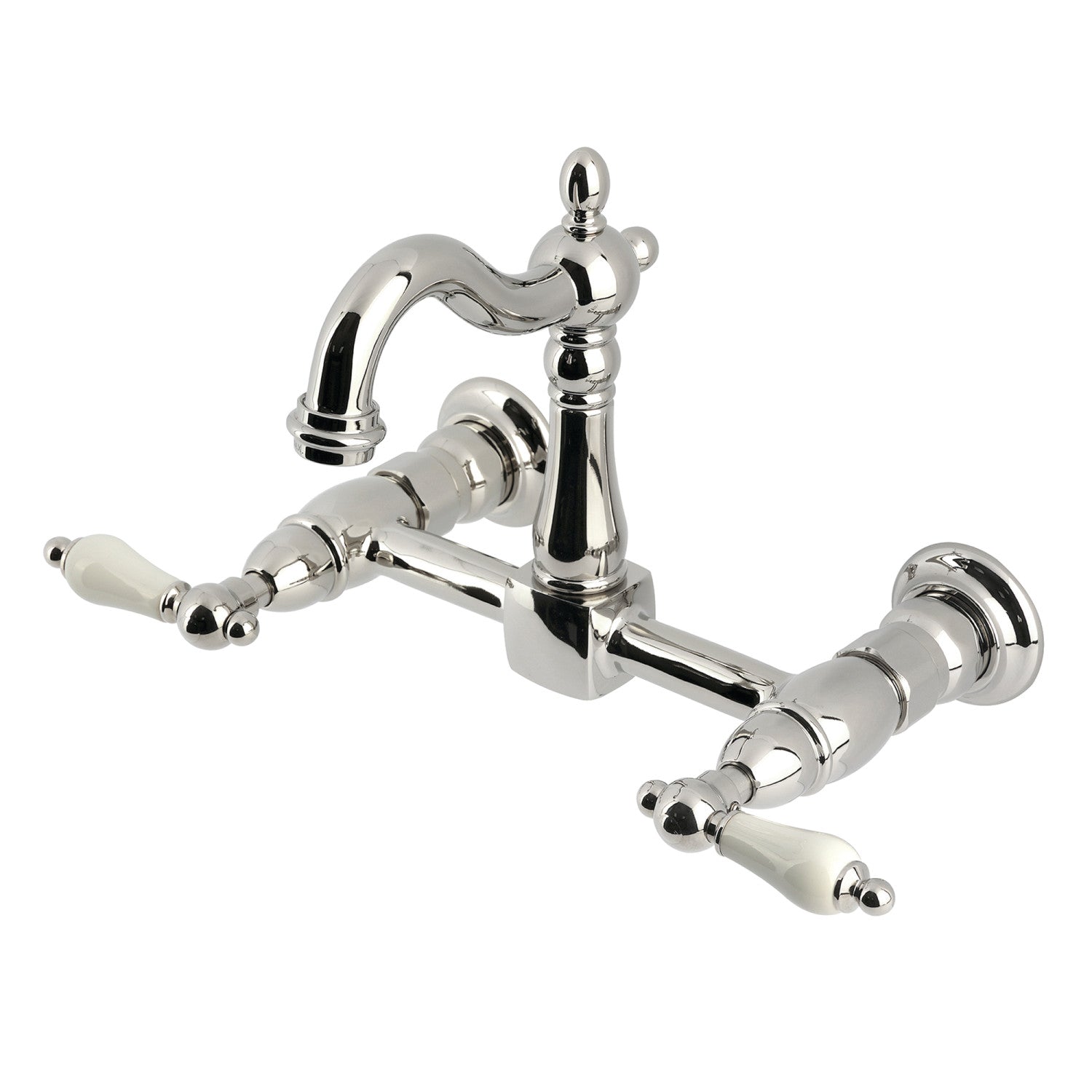 Kingston Heirloom KS2446PL - Robinet de cuisine à deux poignées Heritage 2 trous Wall Mount Bridge, nickel poli