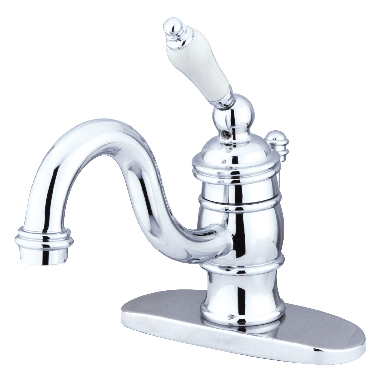 Kingston Heirloom KB3401PL - Robinet de salle de bains à une poignée victorienne 1 trou avec plaque de pont et drain à tirette, chrome poli