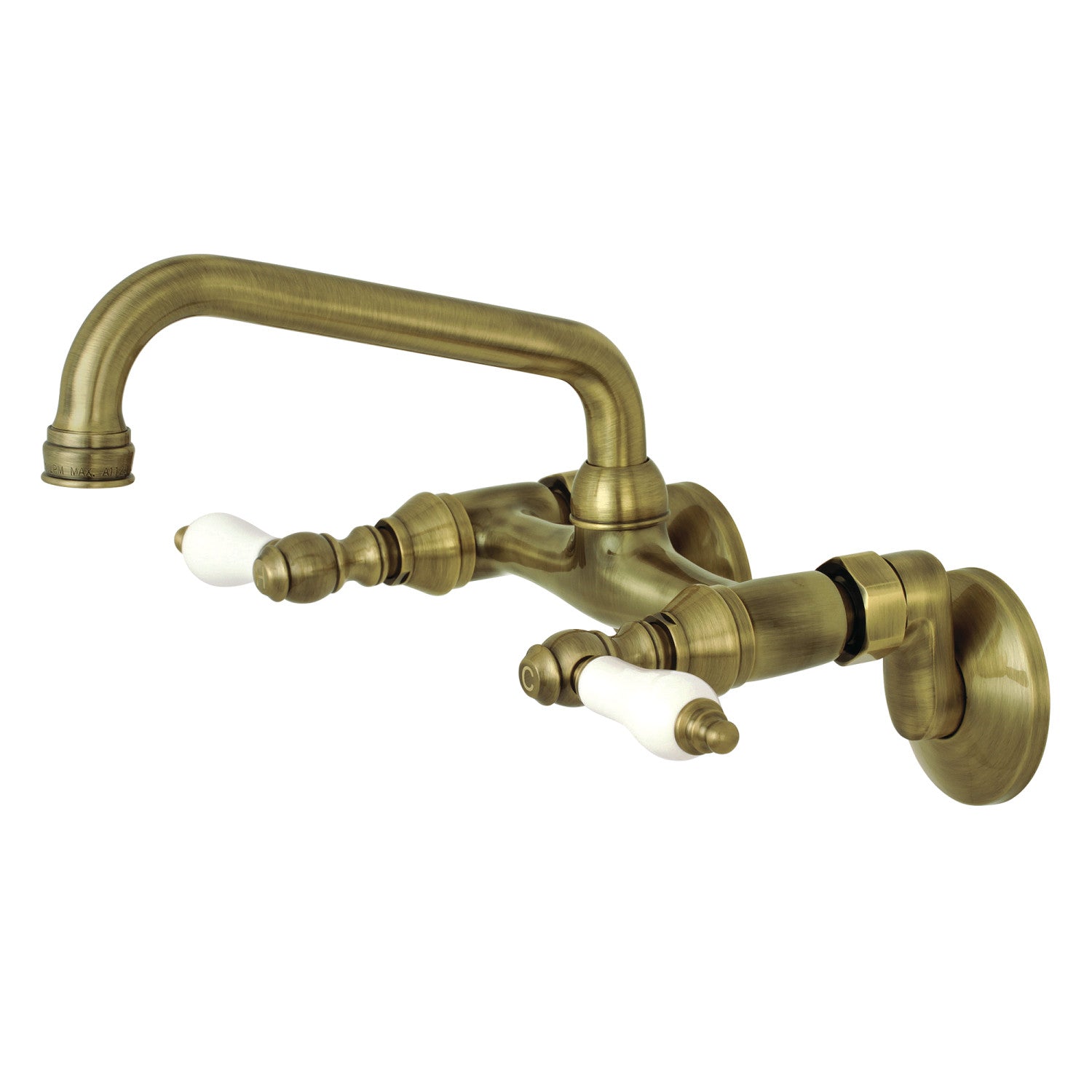 Kingston Heirloom KS513AB - Robinet de cuisine à deux poignées 2 trous Wall Mount Bridge, laiton antique