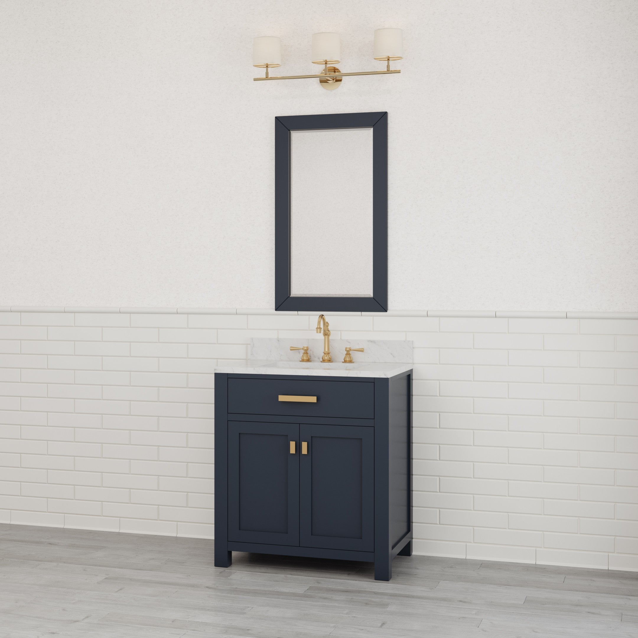Kingston Luxe MS30CW06MB - 30 in. x 21.5 in. Bathroom Vanity Marble Top in Carrara White and White Basin, Blue